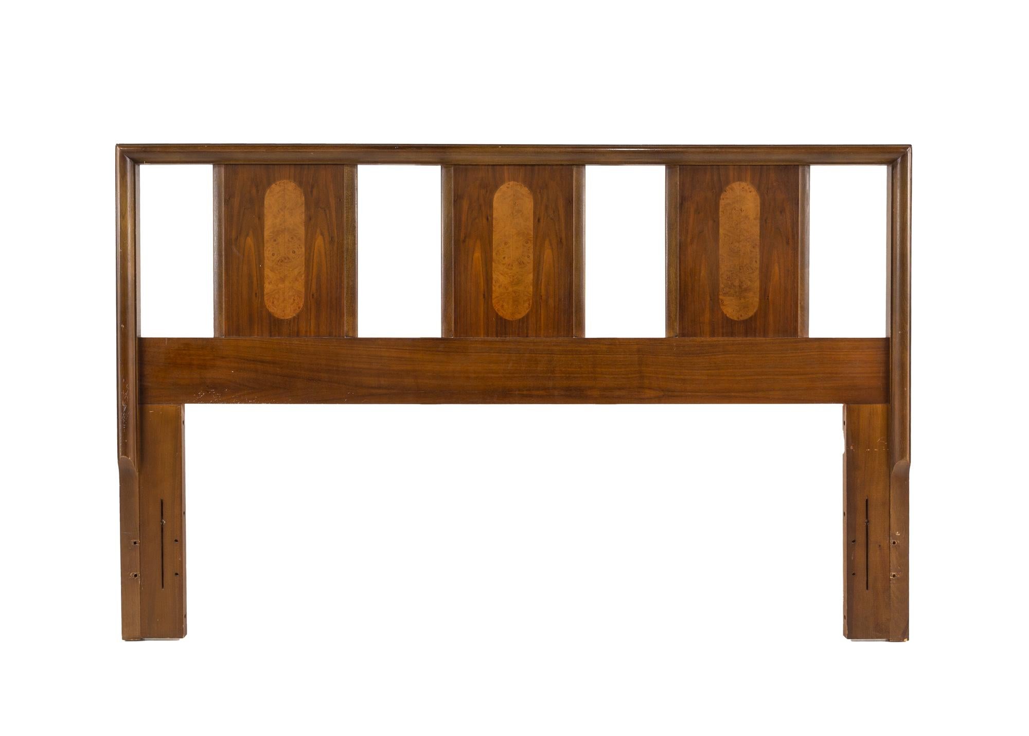 Lane Mid Century Walnut and Burlwood Queen Headboard

This headboard measures: 60 wide x 2.25 deep x 38 inches high

All pieces of furniture can be had in what we call restored vintage condition. That means the piece is restored upon purchase so