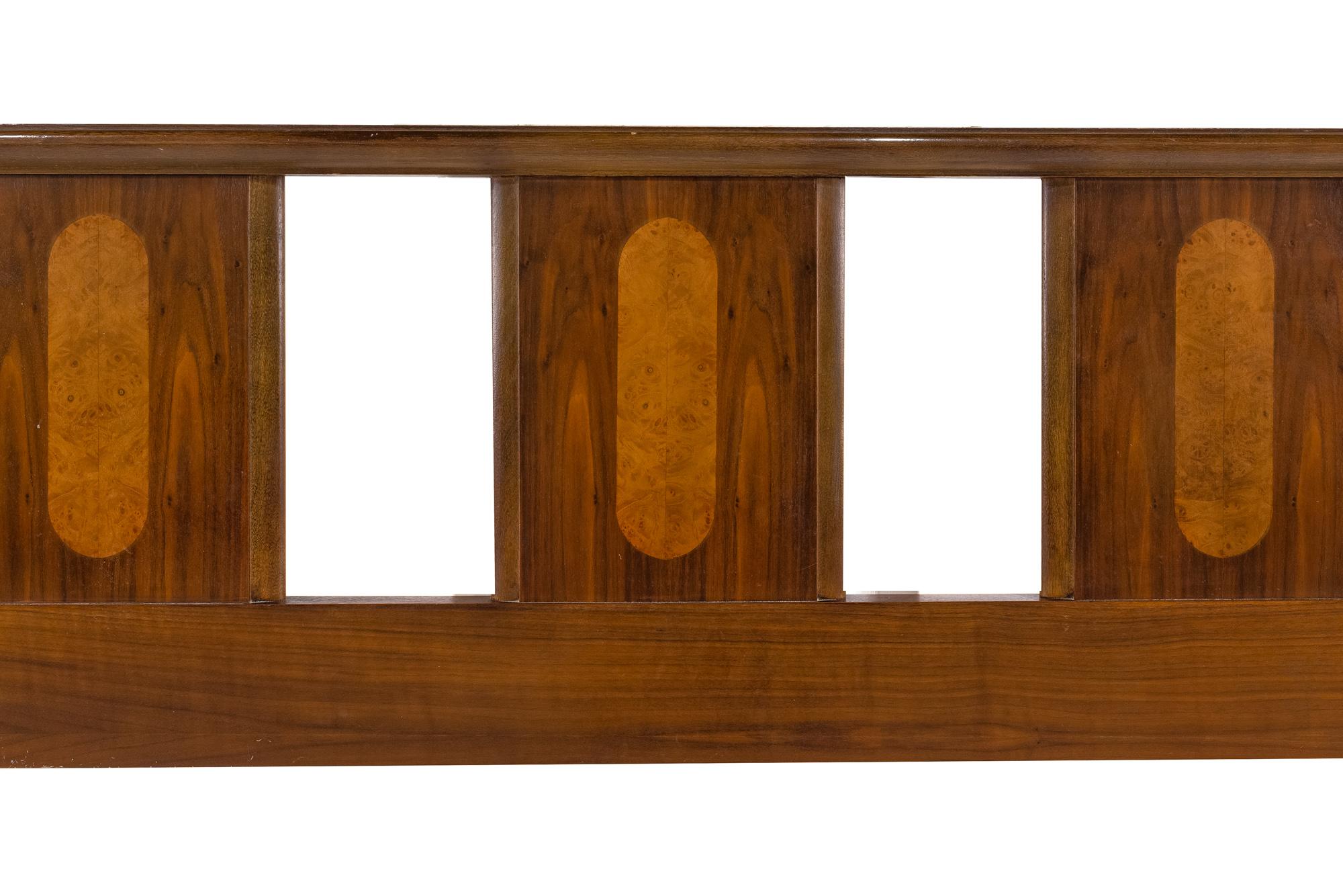 Lane Mid Century Walnut and Burlwood Queen Headboard In Good Condition In Countryside, IL