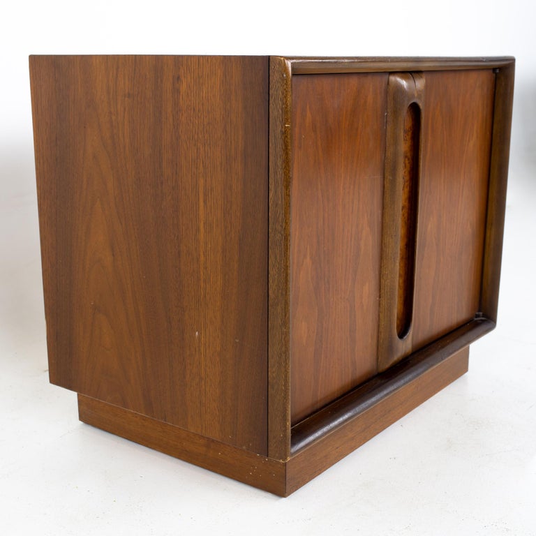 Lane Mid Century Walnut and Burlwood Nightstand at 1stDibs