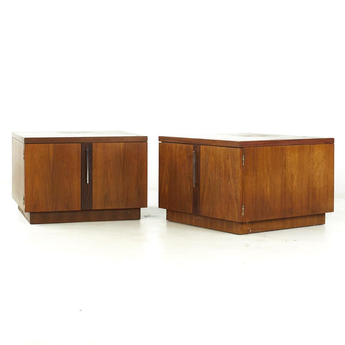 Mid-Century Modern Lane Midcentury Walnut Cabinet End Tables – Pair