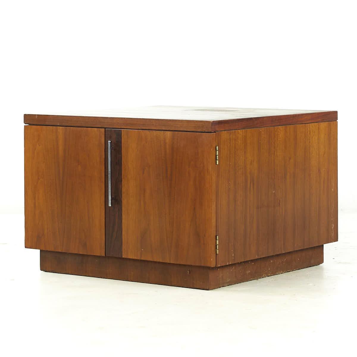 Late 20th Century Lane Midcentury Walnut Cabinet End Tables – Pair