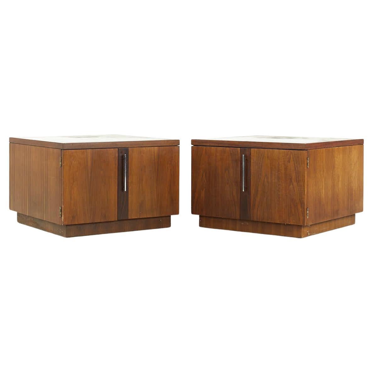 Lane Midcentury Walnut Cabinet End Tables – Pair