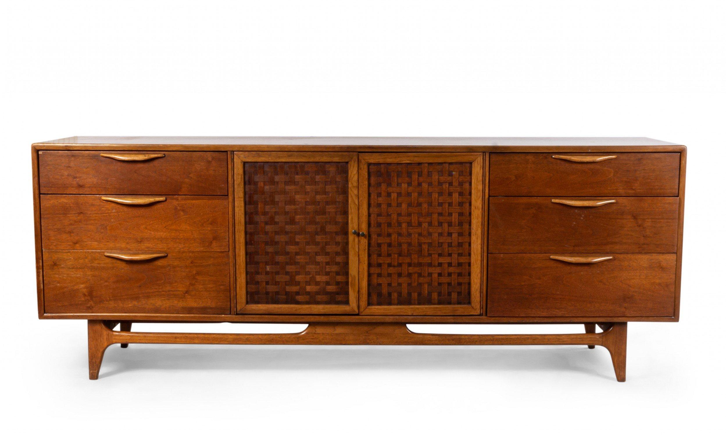 Mid-Century Modern Lane Mid-Century Walnut Credenza with Woven Door Panels For Sale