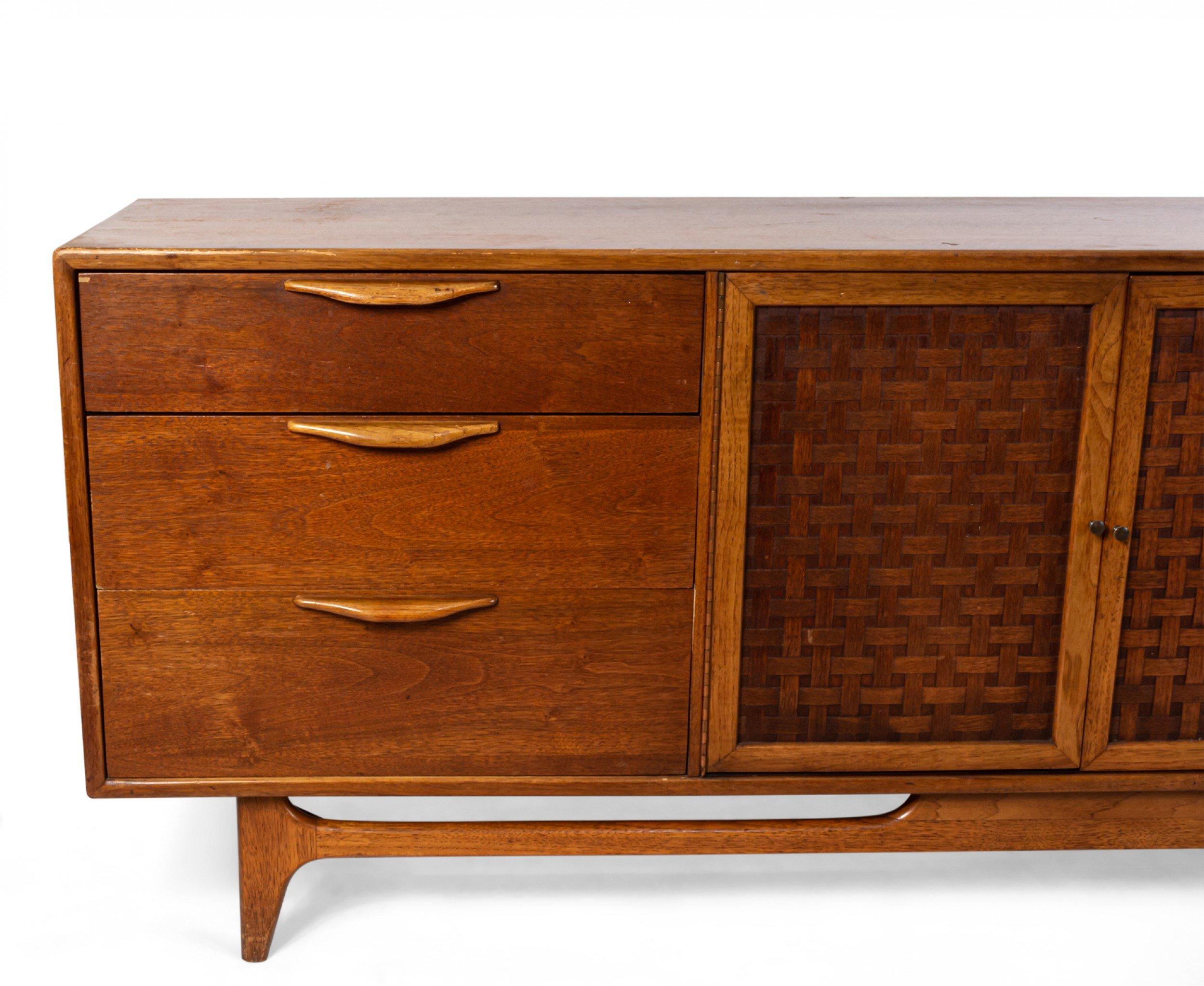 American Lane Mid-Century Walnut Credenza with Woven Door Panels For Sale