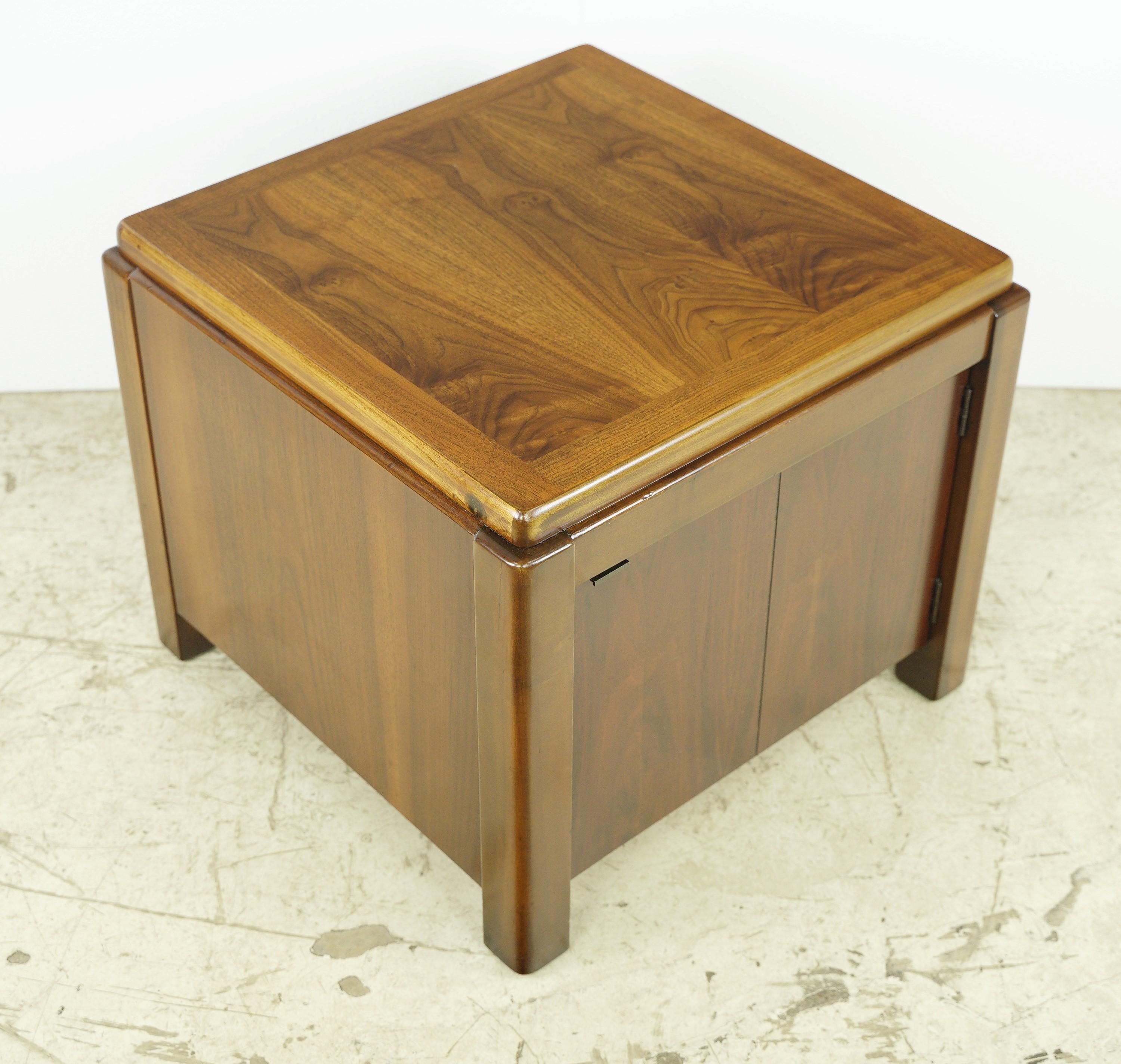Lane Mid Century Walnut Cube End Table w Bottom Storage For Sale 1