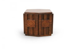 Lane Mid-Century Walnut Hexagonal Side Top Table Cabinet