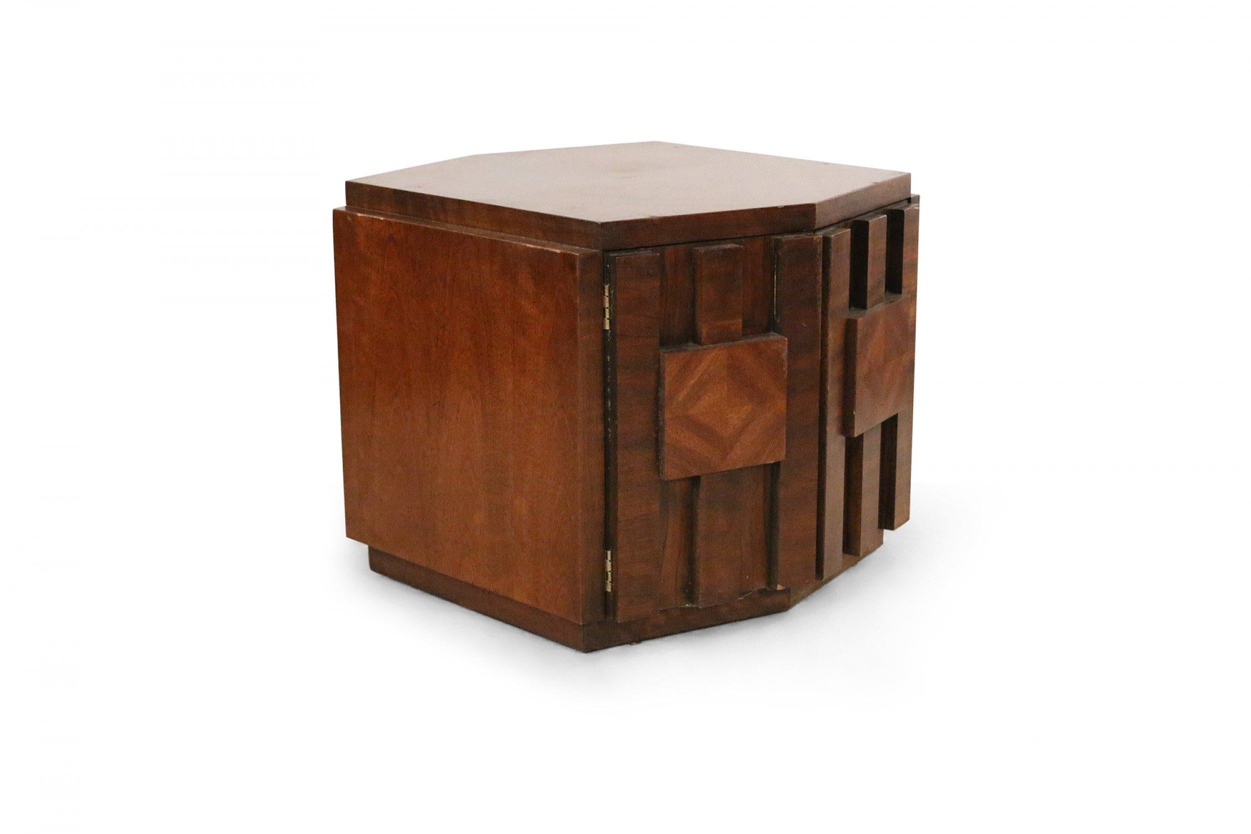 Mid-Century Modern Lane Mid-Century Walnut Hexagonal Side Top Table Cabinet For Sale