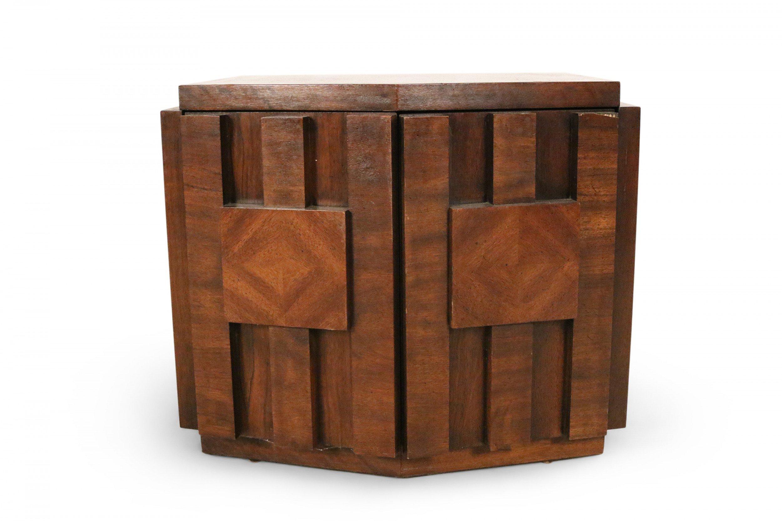 American Lane Mid-Century Walnut Hexagonal Side Top Table Cabinet For Sale
