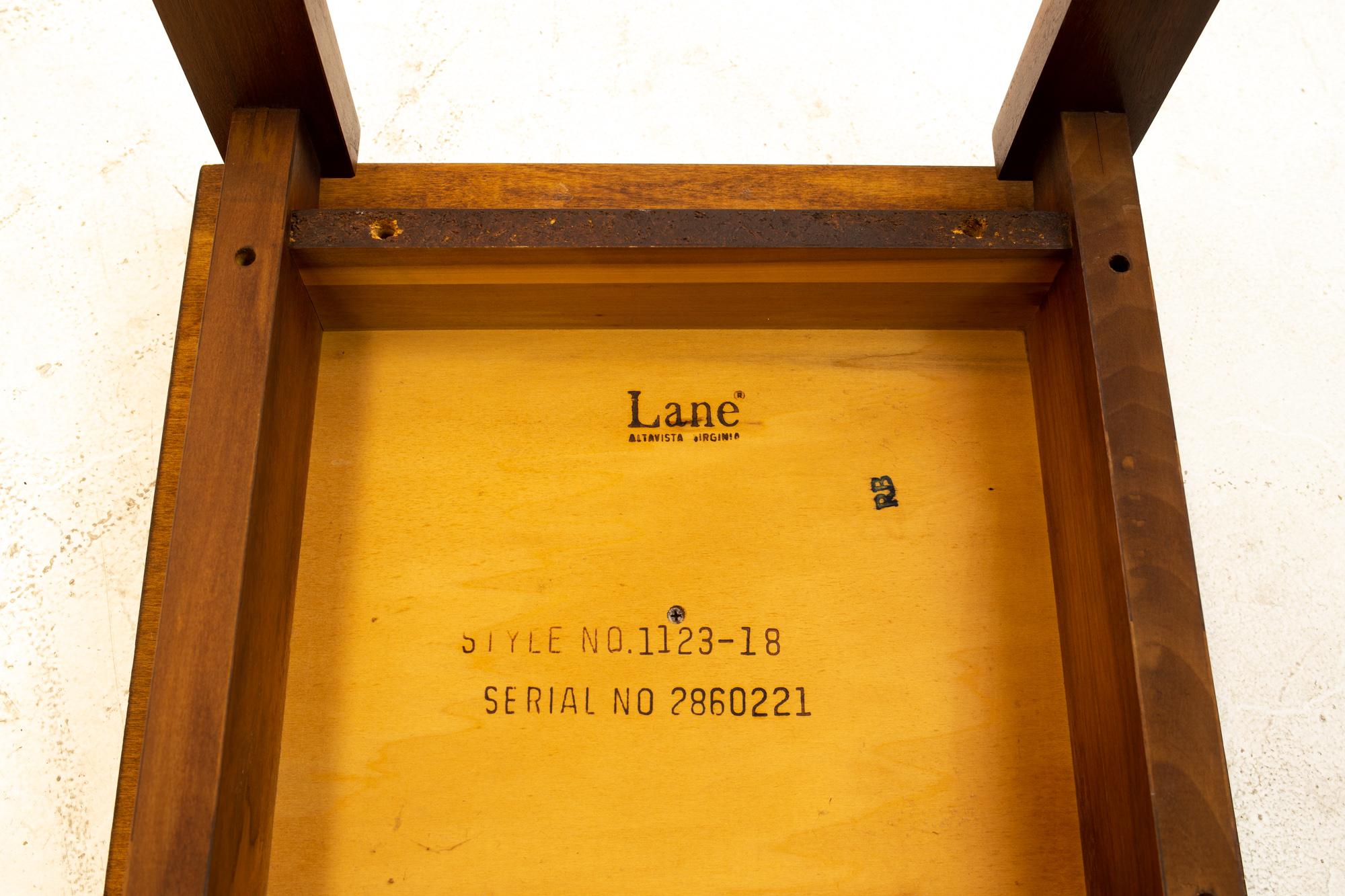 Lane Mid Century Walnut and Live Edge Inlaid Side End Tables, Pair 2