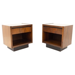 Lane Mid Century Walnut Plinth Base Platform Nightstands, Pair