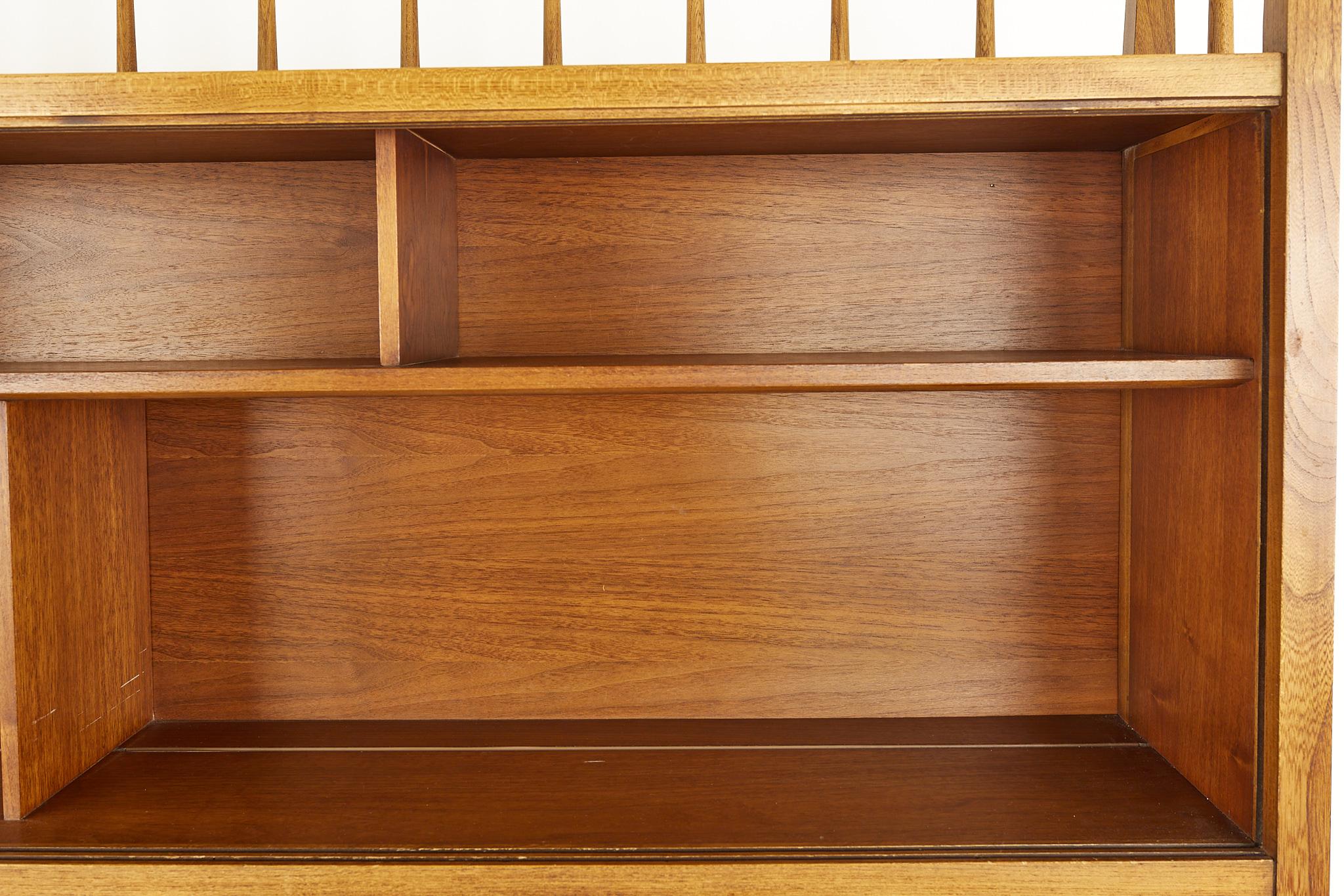 Late 20th Century Lane Mid Century Walnut Tuxedo Bow Tie Credenza Buffet with Hutch