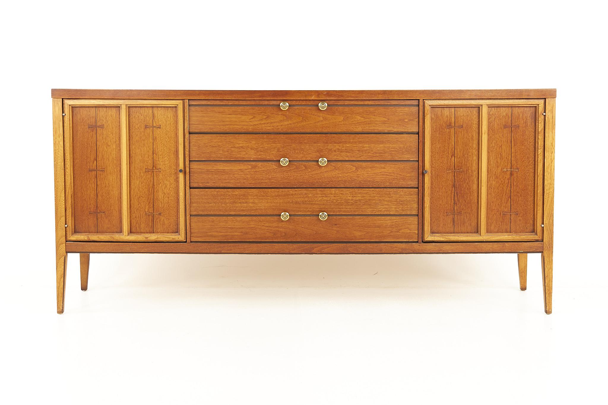 Lane Mid Century Walnut Tuxedo Bow Tie Credenza Buffet with Hutch 2