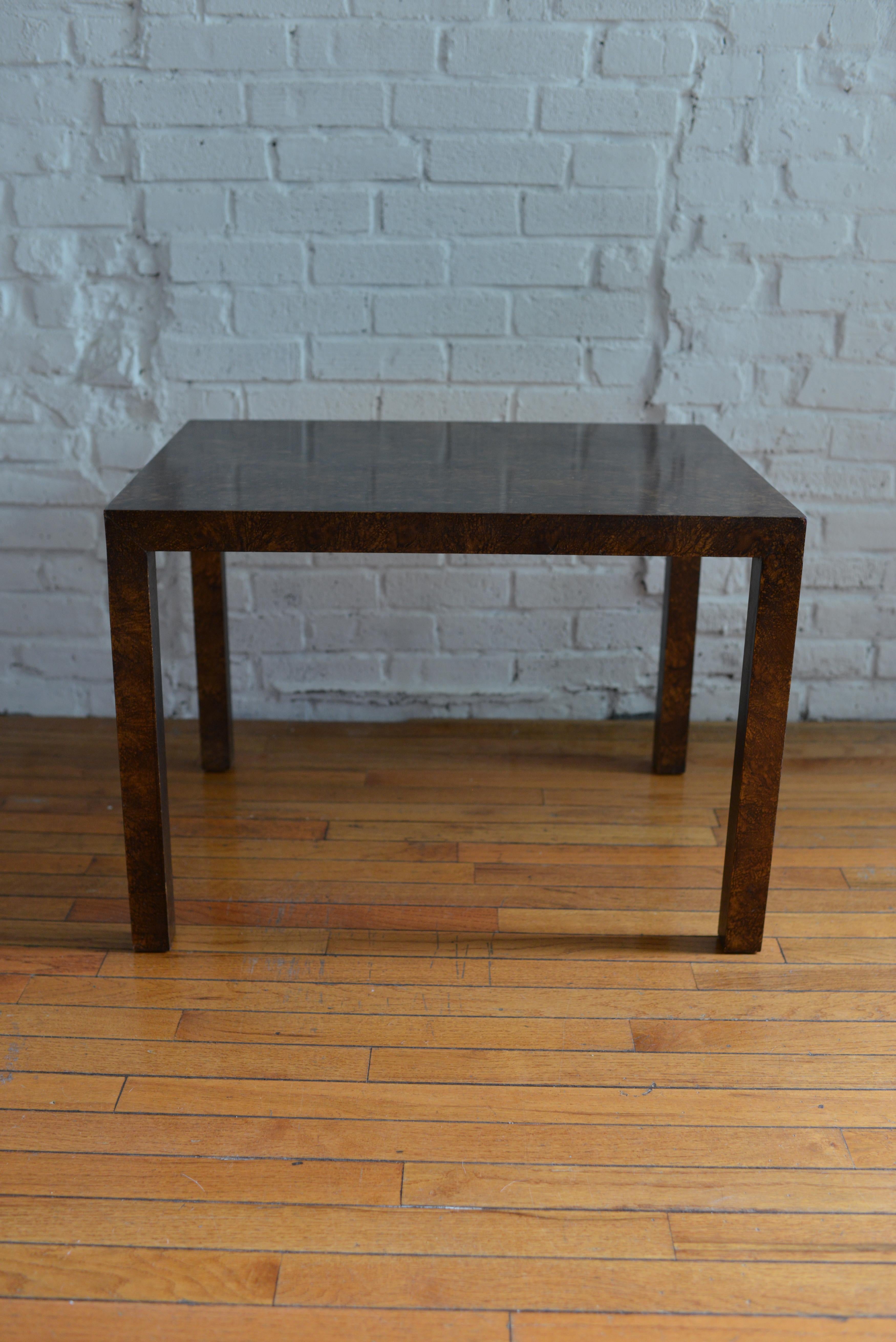 Lane Milo Baughman-Inspired Faux Burlwood Coffee Table In Good Condition In Brooklyn, NY
