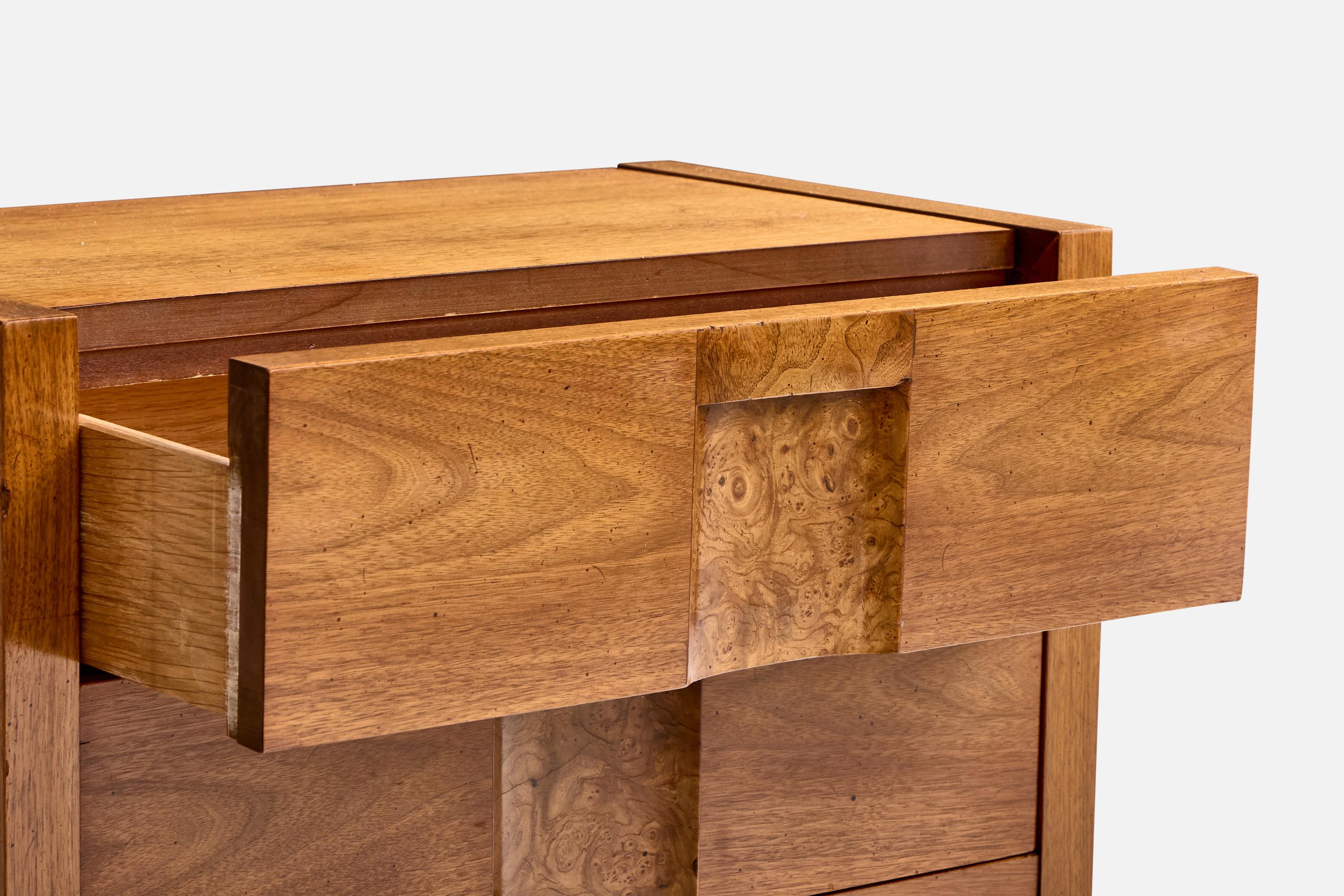 Lane, Nightstands, Walnut, Burl, Brass, Sweden, 1950s For Sale 1