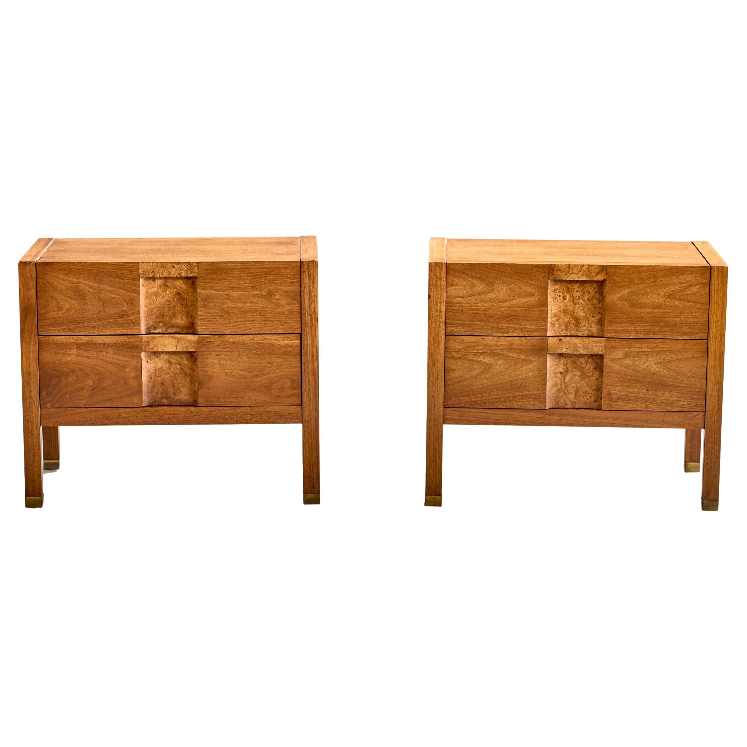 Lane, Nightstands, Walnut, Burl, Brass, Sweden, 1950s