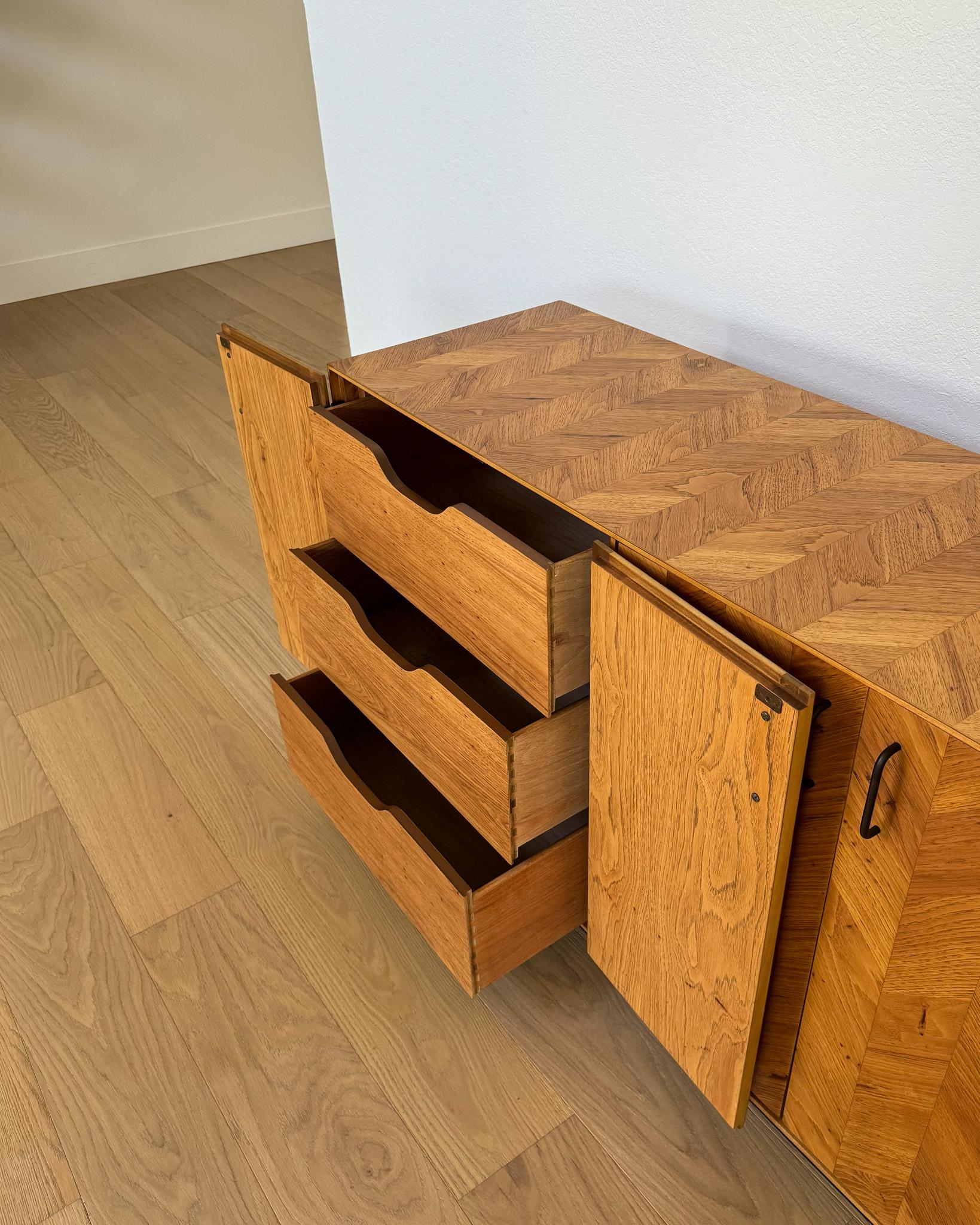 Metal Lane Oak Chevron Dresser / Credenza, United States, c.1970
