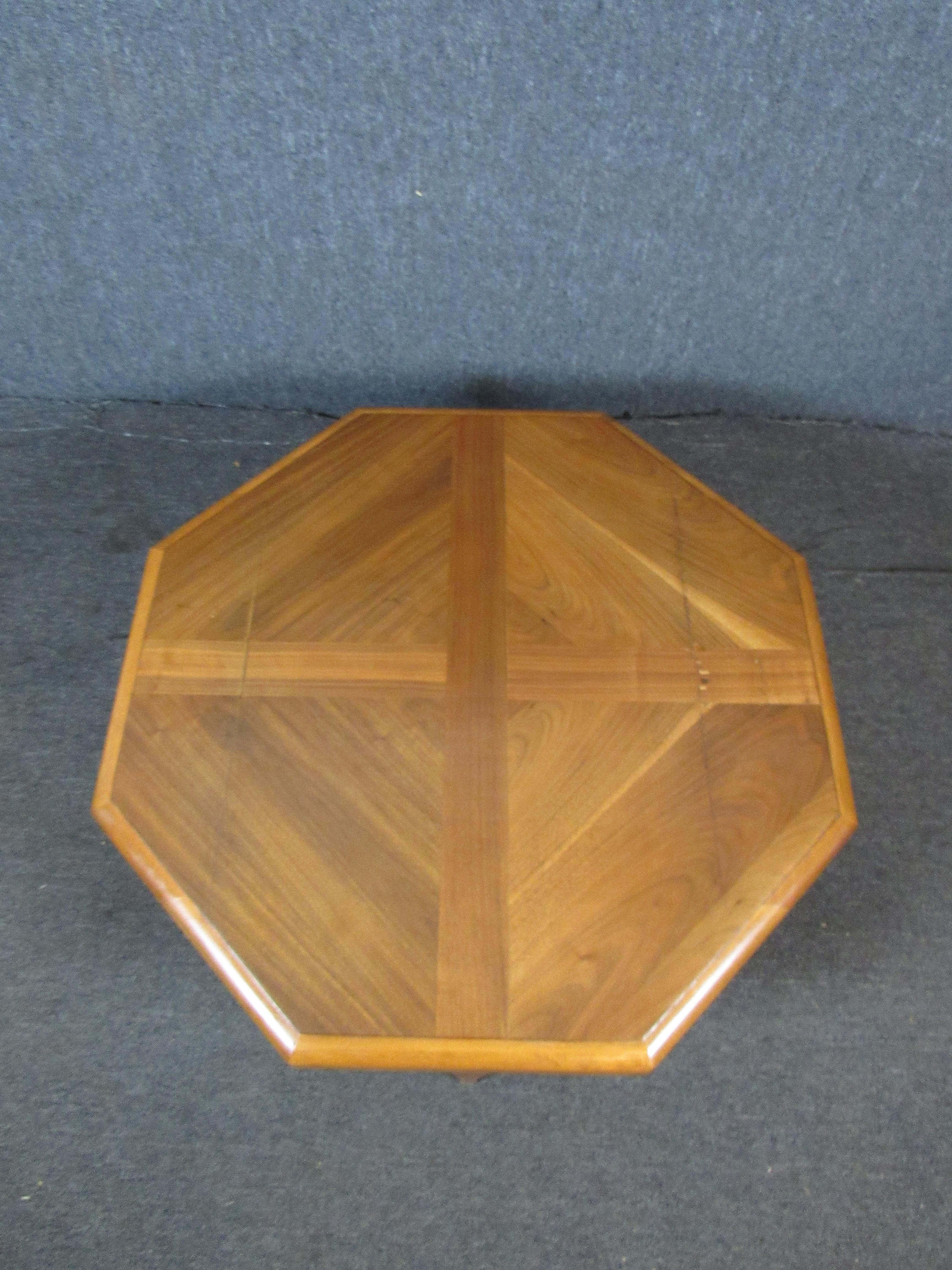 Mid-Century Modern Lane Octagonal Walnut & Oak Table For Sale