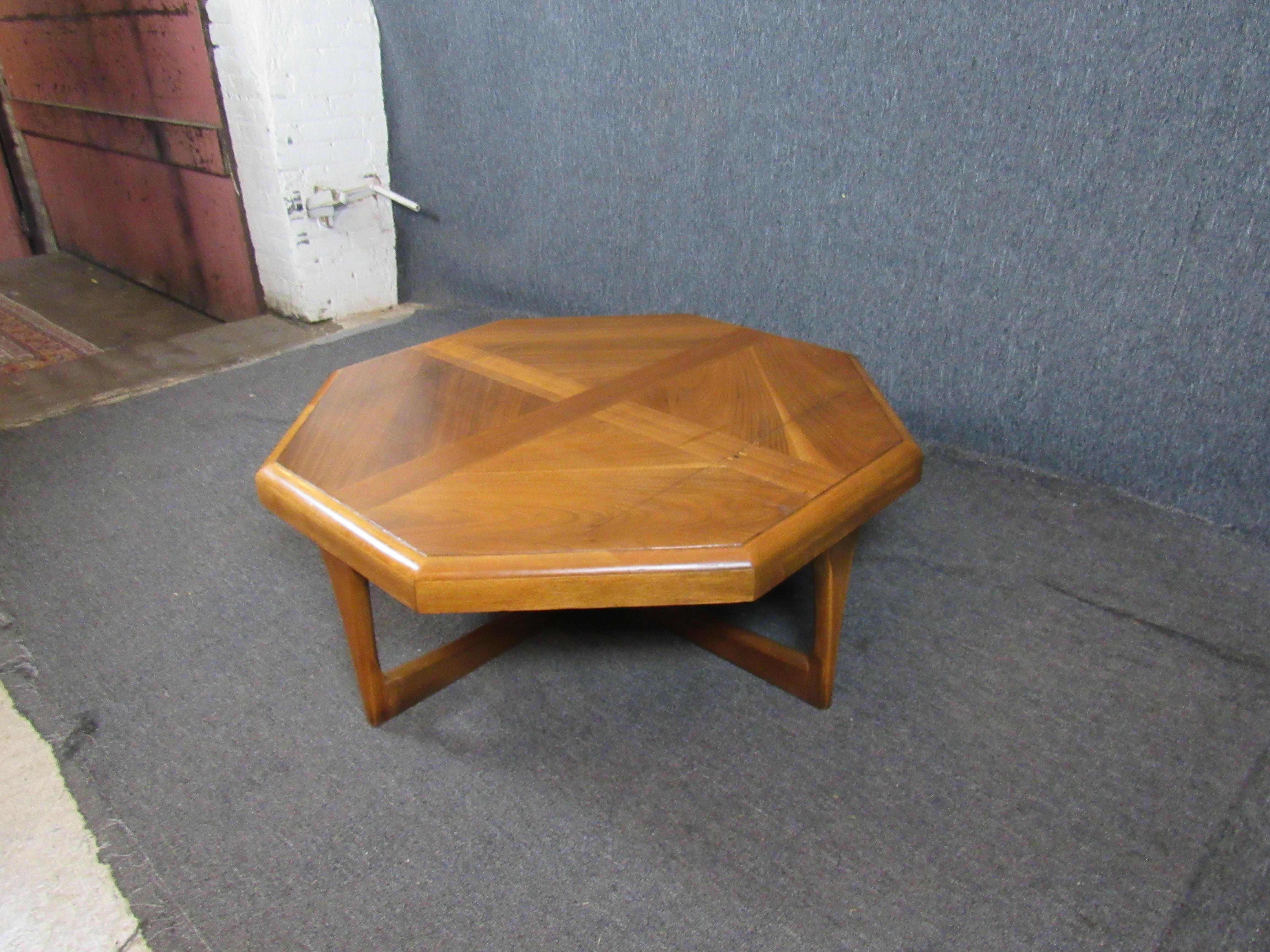 Mid-Century Modern Lane Octagonal Walnut & Oak Table For Sale