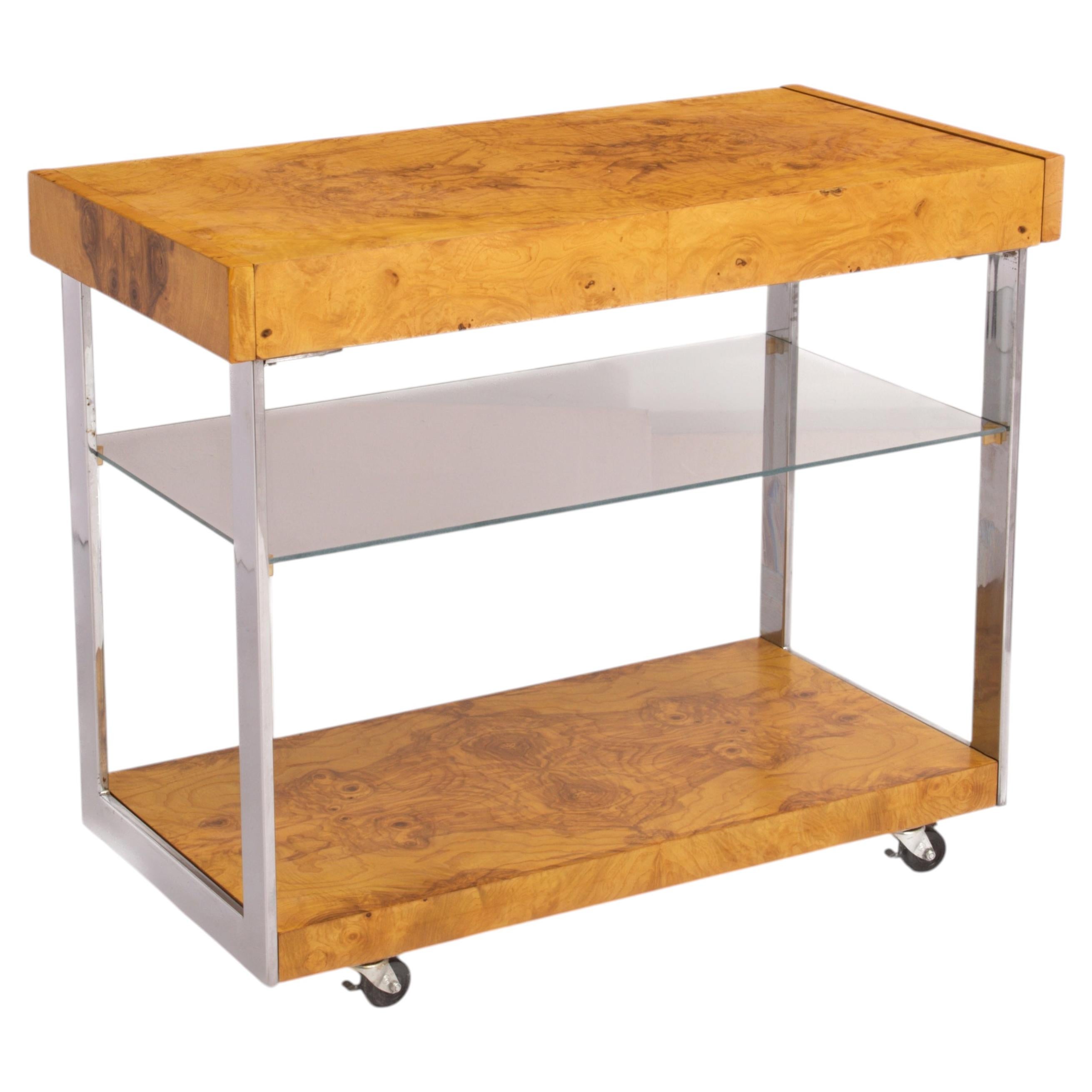 Lane Olive Burl Bar Cart After Milo Baughman Roland Carter Mid Century