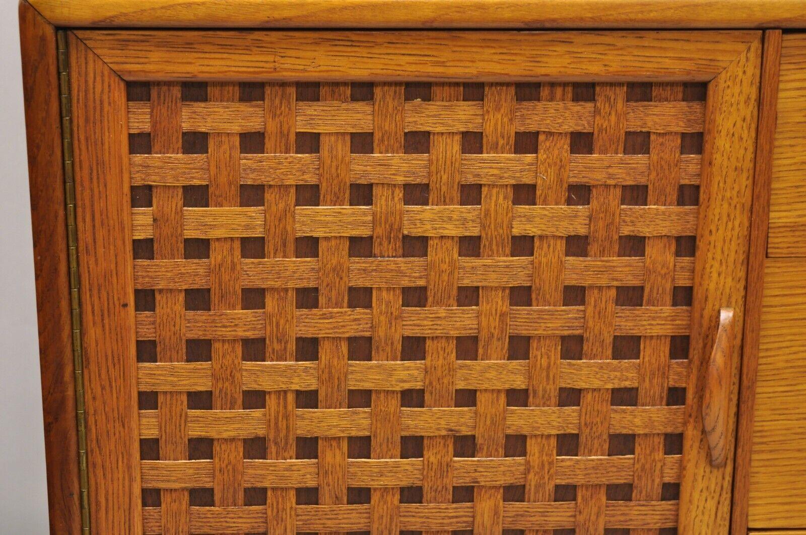 Lane Perception Mid-Century Modern Oak Wood Lattice Long Dresser Credenza For Sale 6