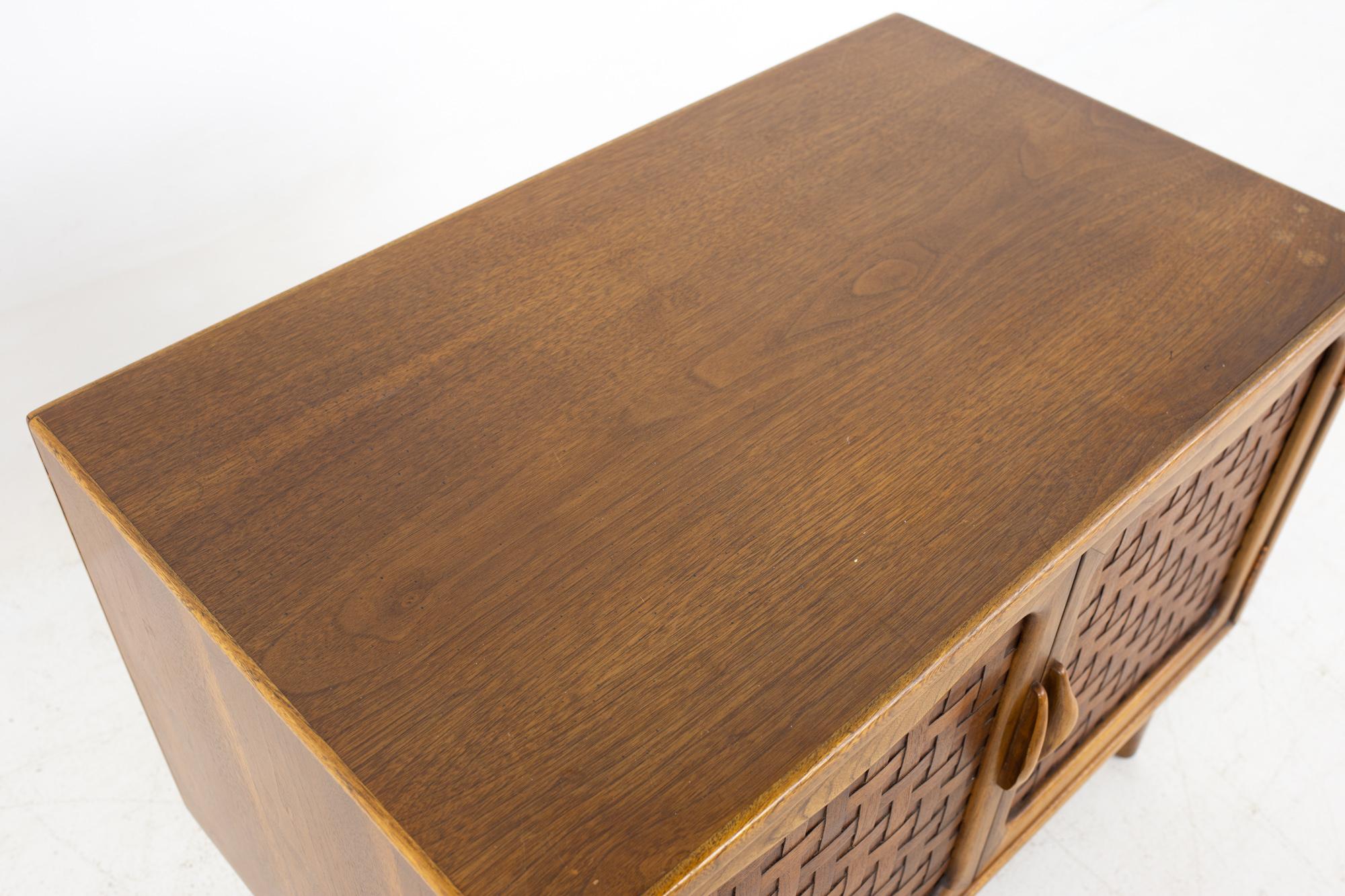 Late 20th Century Lane Perception Mid Century Nightstands or Record Cabinets, a Pair