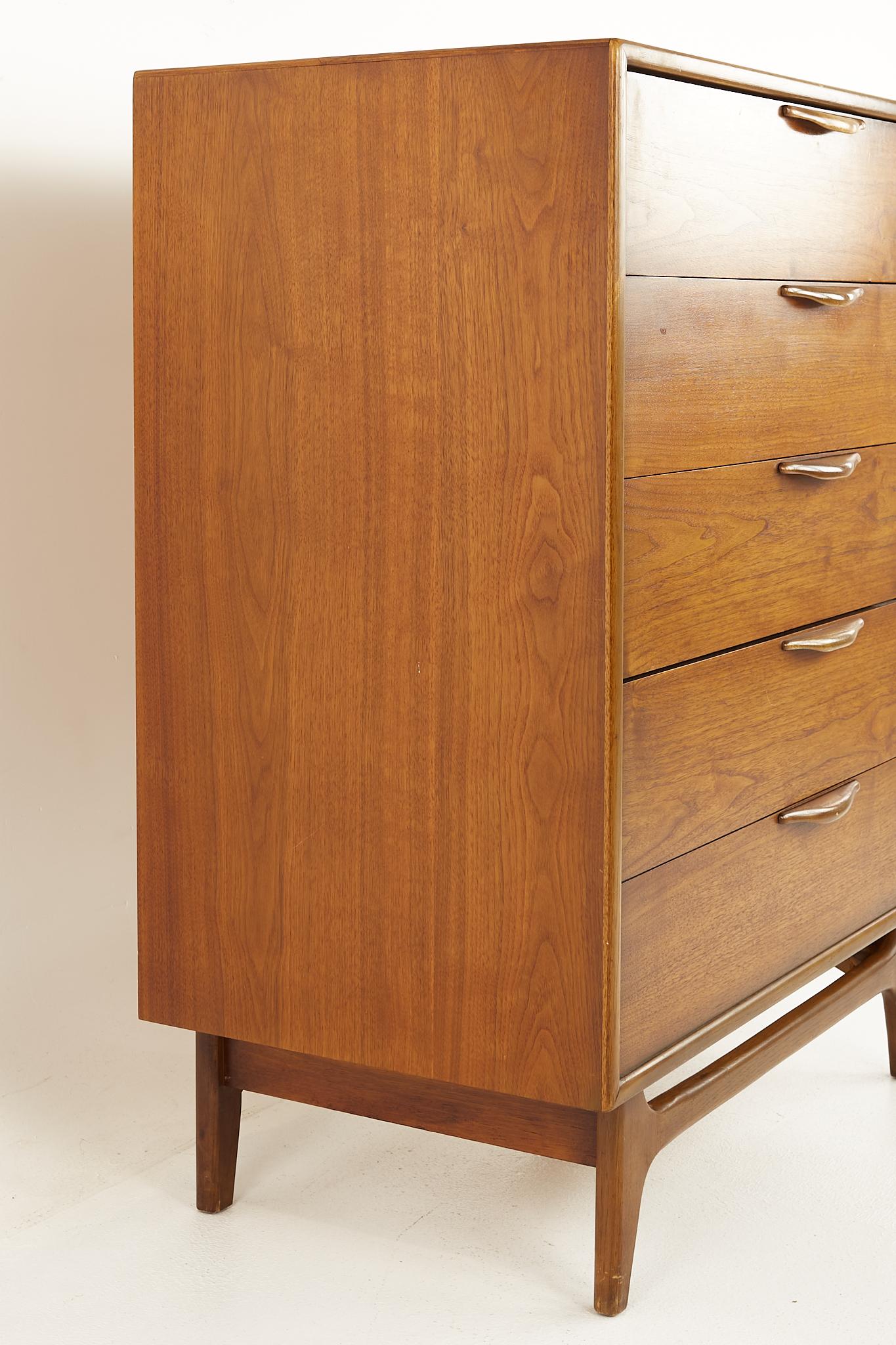 Mid-Century Modern Lane Perception Mid Century Walnut 5 Drawer Highboy Dresser
