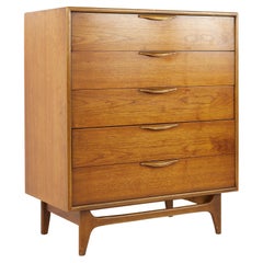 Lane Perception Mid Century Walnut 5 Drawer Highboy Dresser