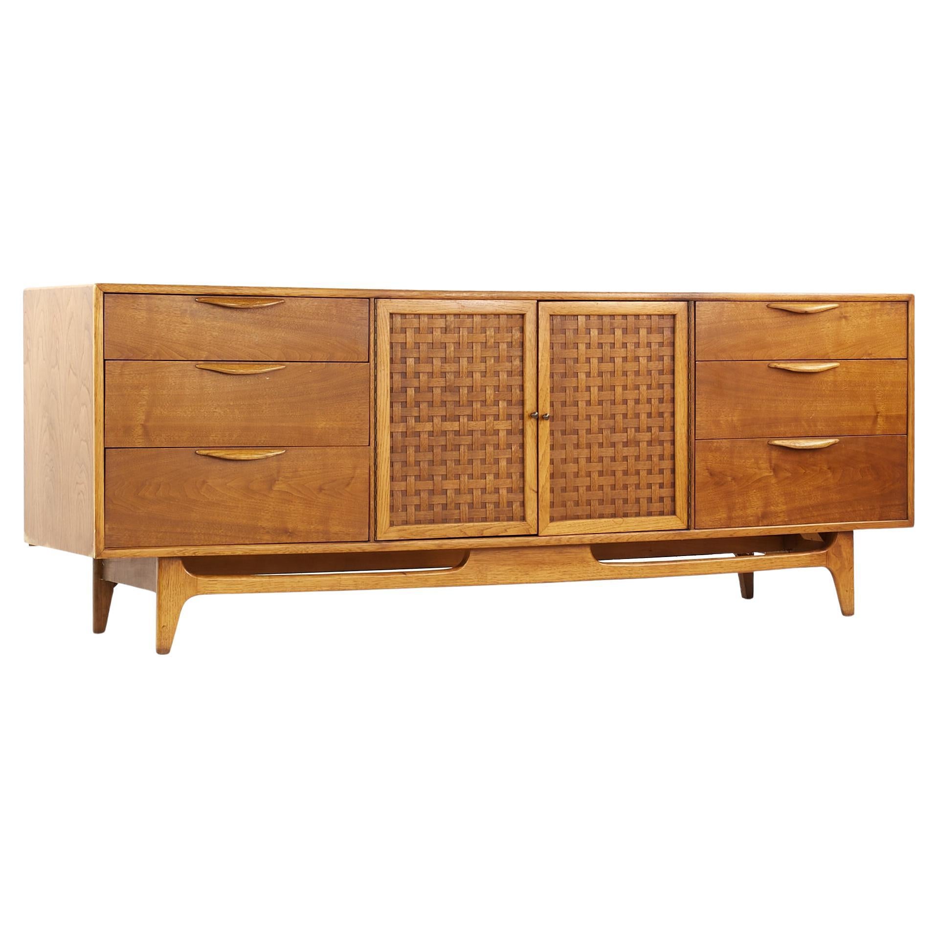Lane Perception Mid-Century Walnut 9 Drawer Lowboy Dresser