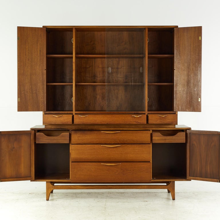 Lane Buffet Lane Perception Midcentury Walnut Buffet and Hutch China Cabinet For ...