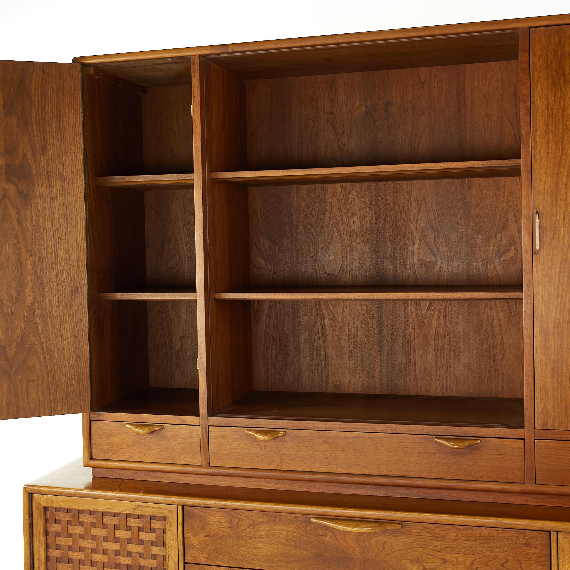 Lane Buffet Lane Perception Mid Century Walnut Buffet and Hutch For Sale at 1stDibs