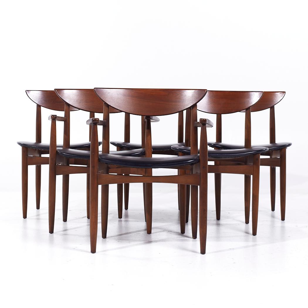 Lane Perception Mid Century Walnut Dining Chairs - Set of 6

Each armless chair measures: 19.75 wide x 20 deep x 30 high, with a seat height of 17 inches
Each captains chair measures: 24.75 wide x 21 deep x 30.25 high, with a seat height of 16.5