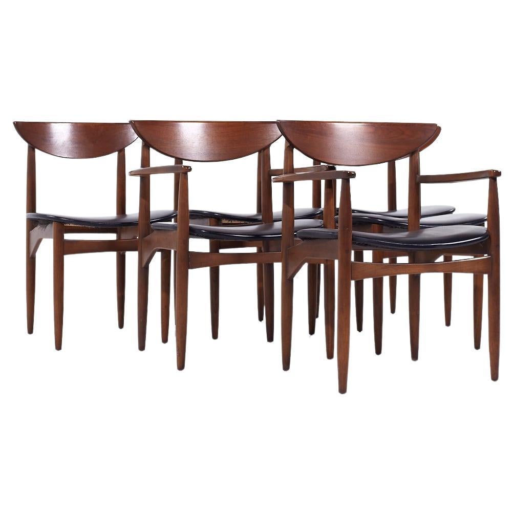 Lane Perception Mid Century Walnut Dining Chairs - Set of 6 For Sale