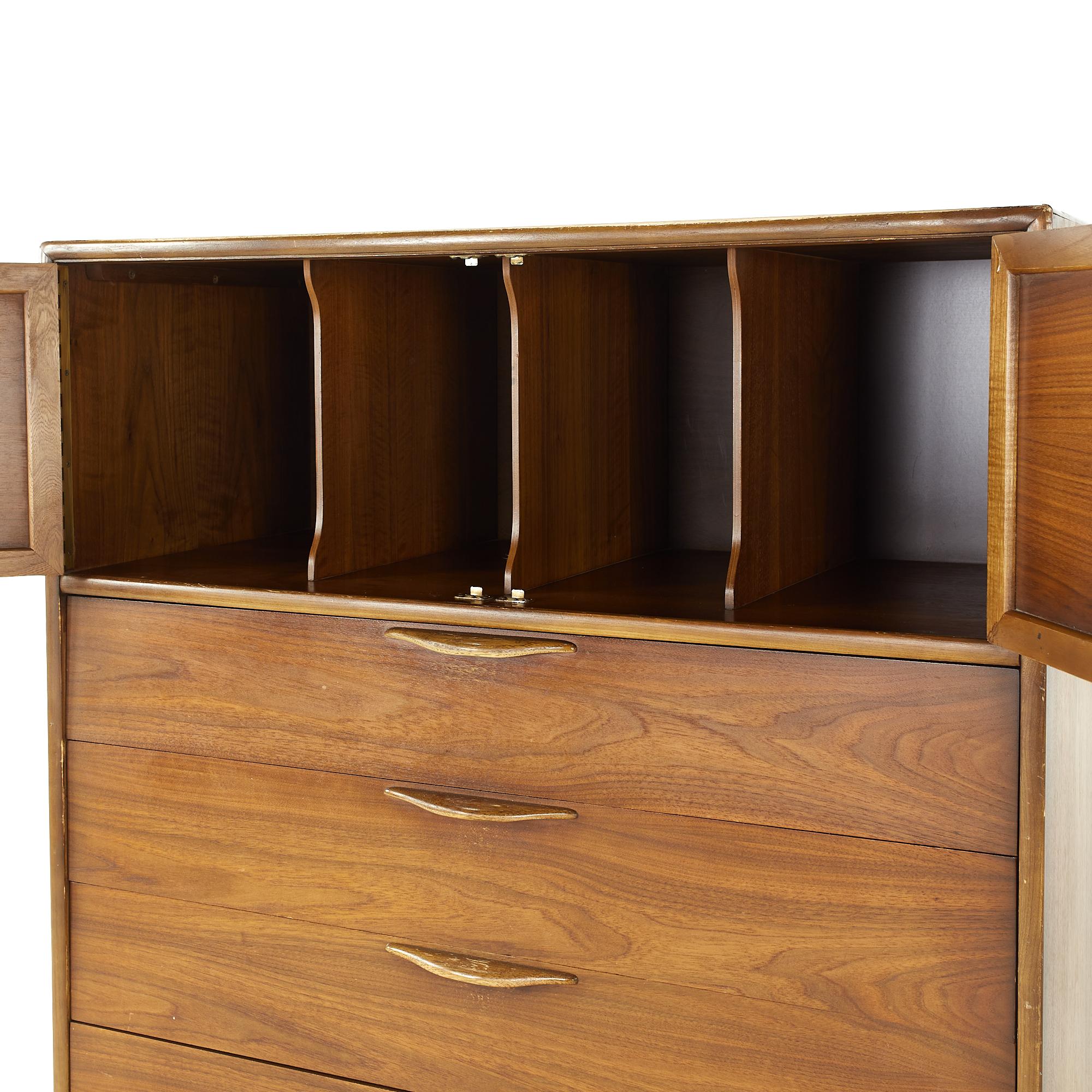 American Lane Perception Midcentury Walnut Highboy Dresser For Sale