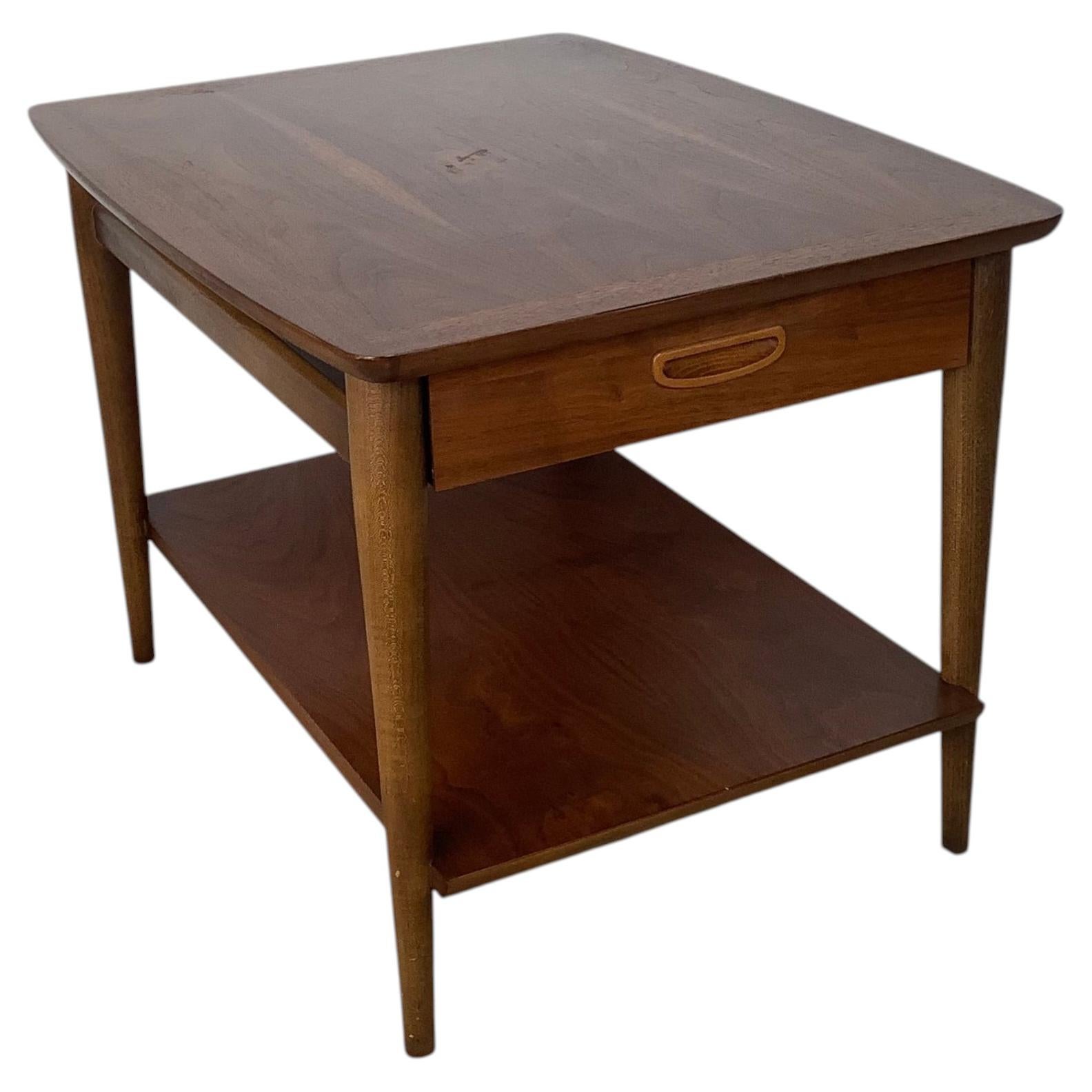 Lane Perception Two-Tier End Table, Walnut, Mid-Century Modern