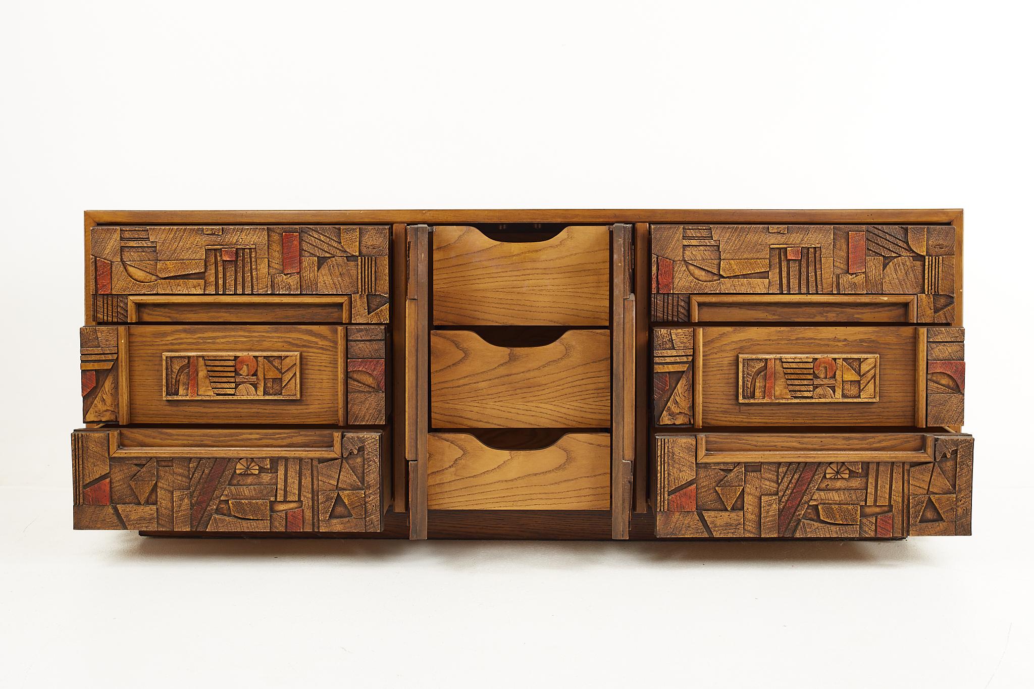Mid-Century Modern Lane Pueblo Brutalist Mid-Century 9 Drawer Lowboy Dresser
