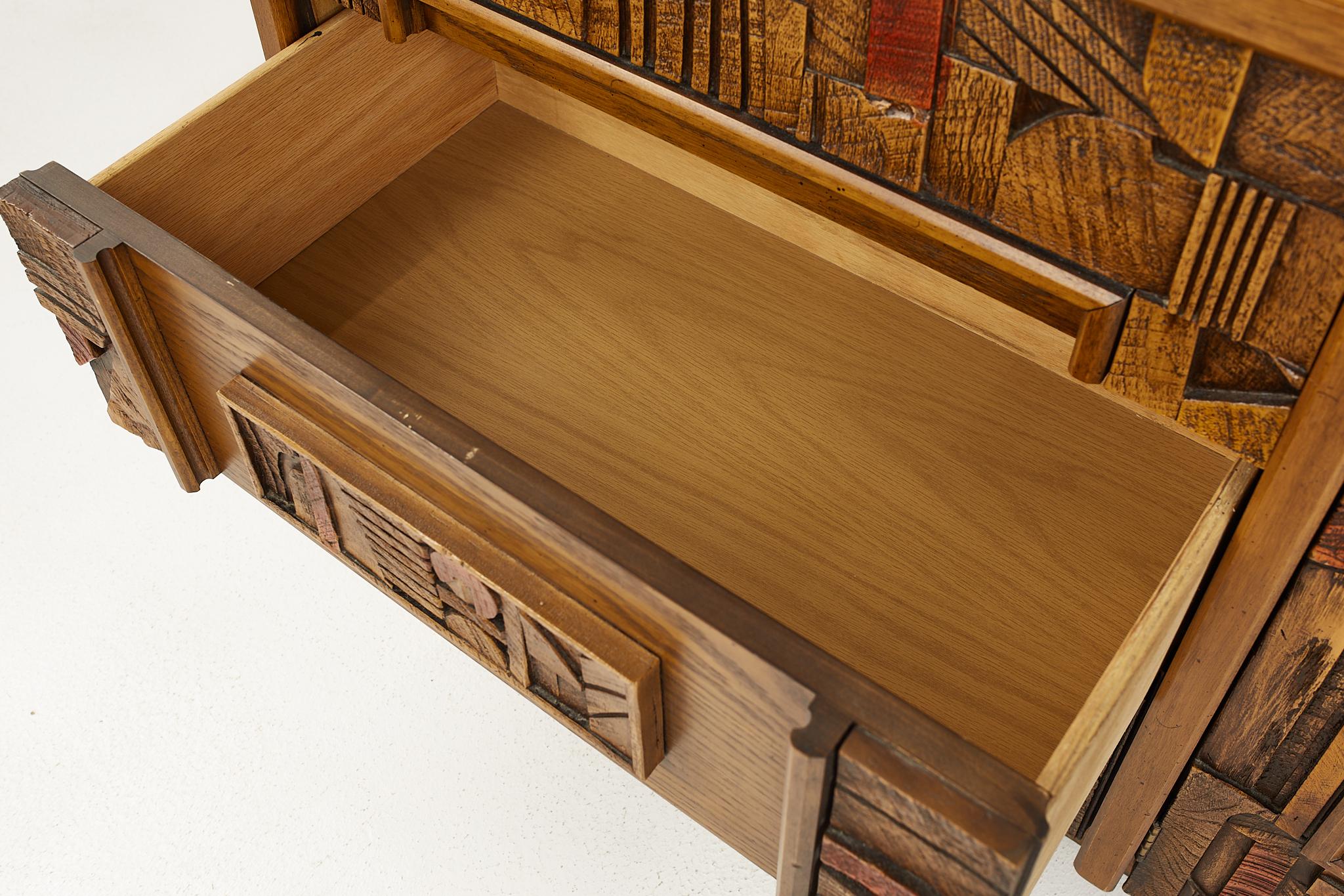 Wood Lane Pueblo Brutalist Mid-Century 9 Drawer Lowboy Dresser
