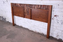 Lane Pueblo Brutalist Mid-Century Modern Oak King Size Headboard, 1970s