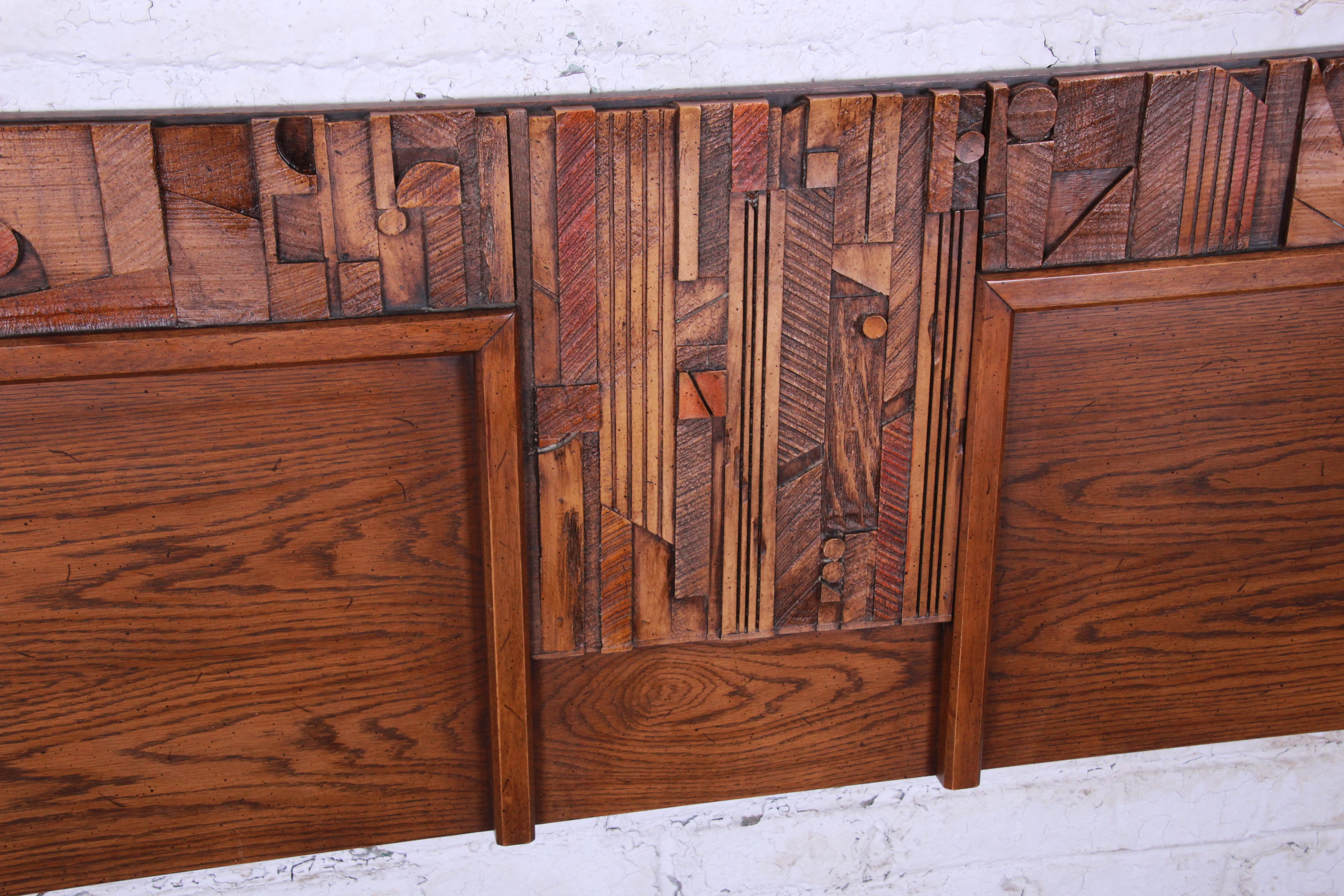 Late 20th Century Lane Pueblo Brutalist Mid-Century Modern Oak King Size Headboard, 1970s