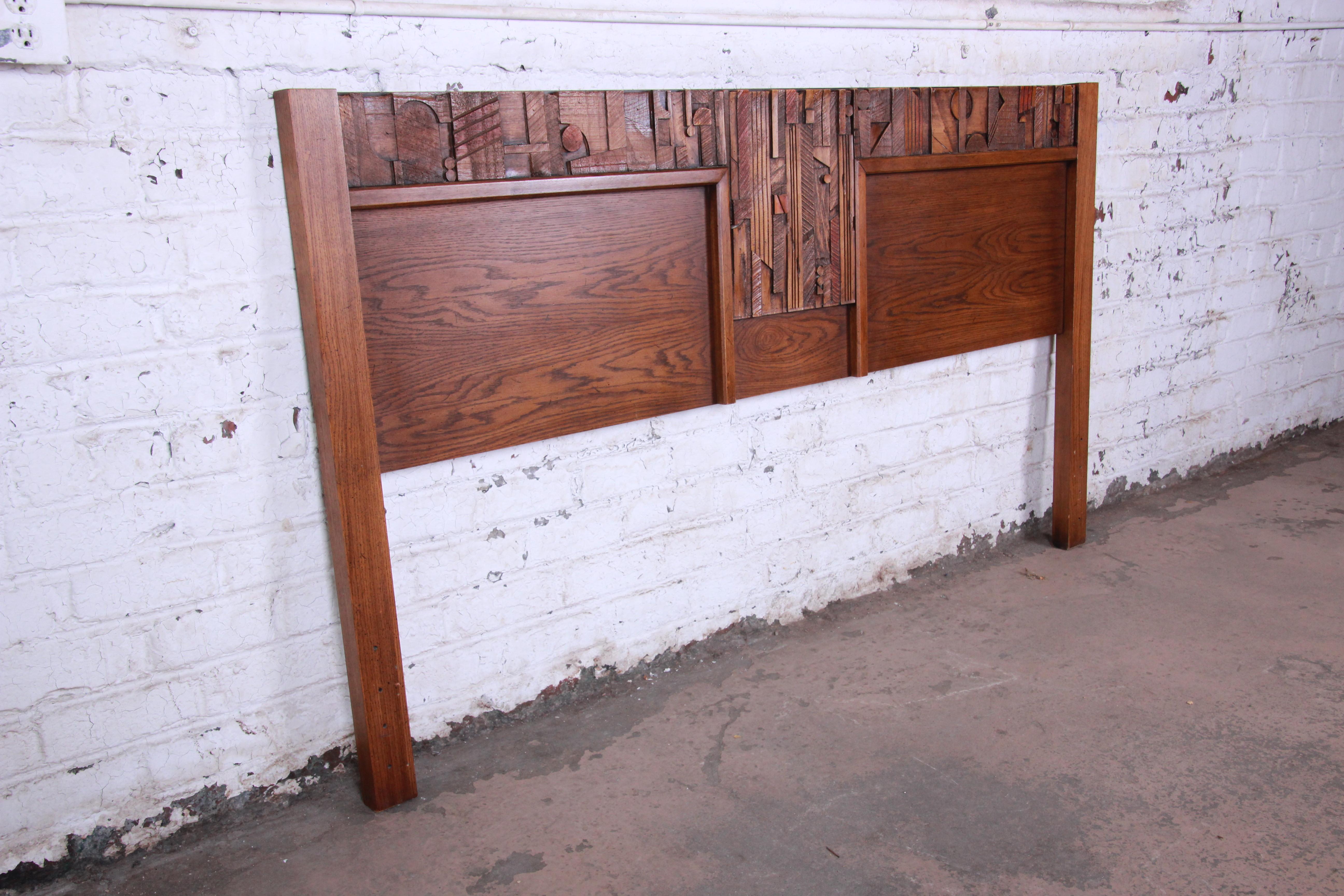 Lane Pueblo Brutalist Mid-Century Modern Oak King Size Headboard, 1970s 2