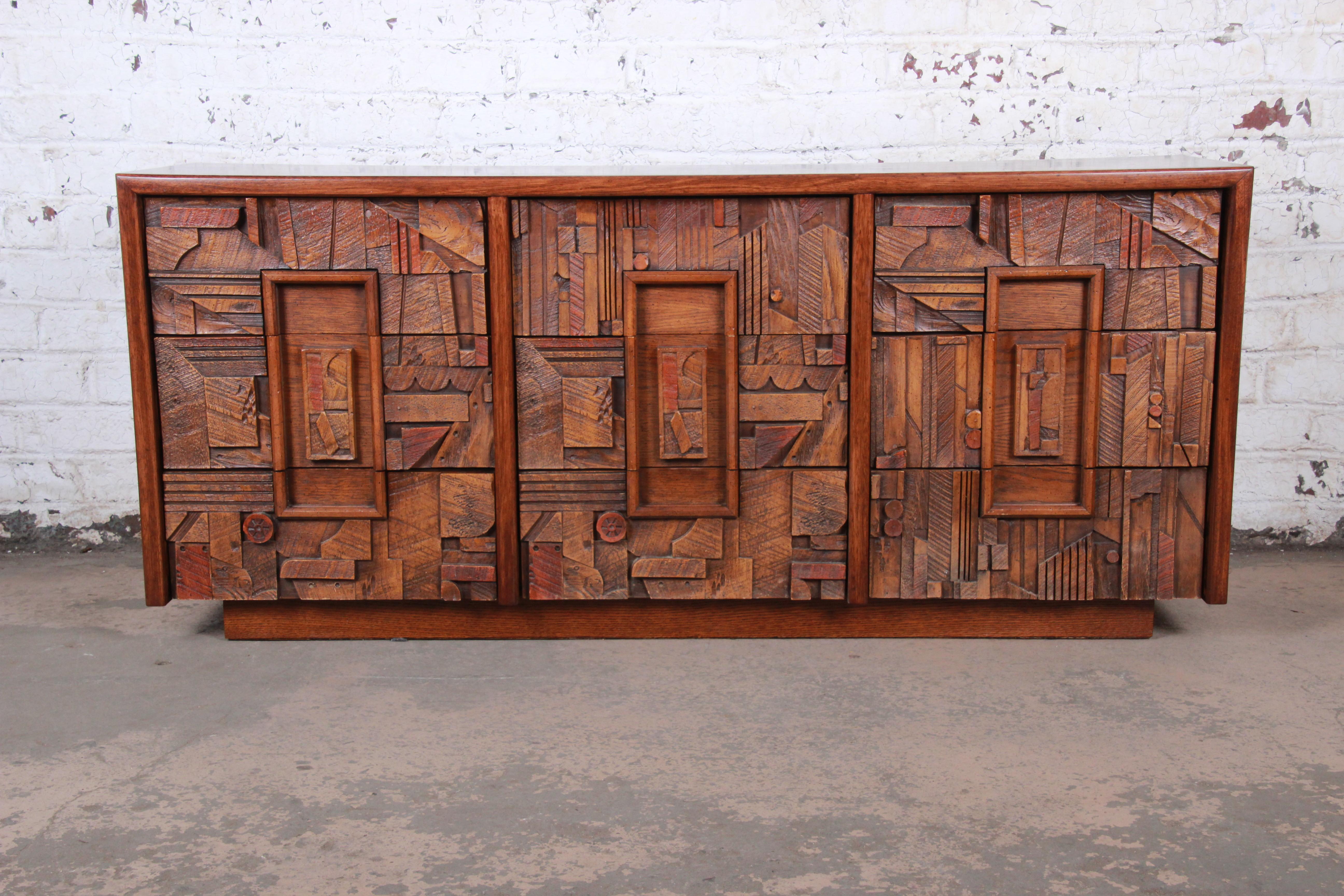 An exceptional Paul Evans style Mid-Century Modern Brutalist long dresser or credenza

By Lane Furniture 