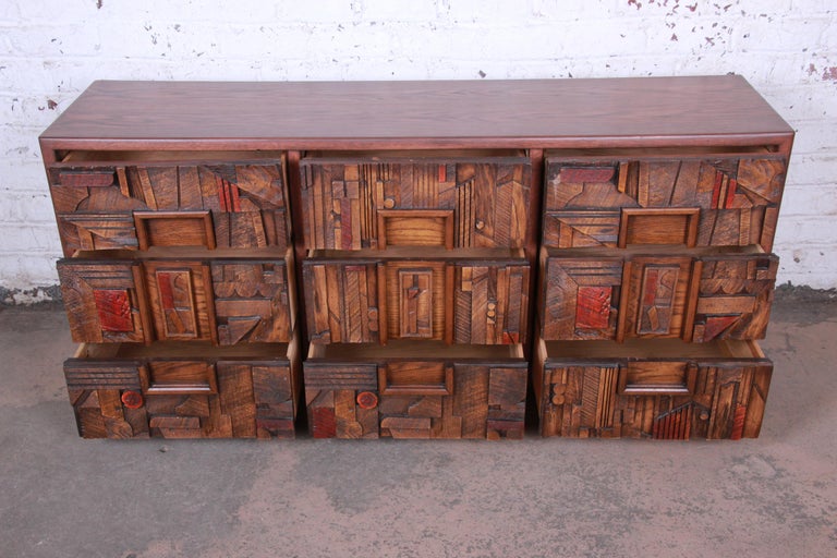 Lane Pueblo Brutalist Mid-Century Modern Oak Long Dresser ... Ikea chest and dresser safety recall.