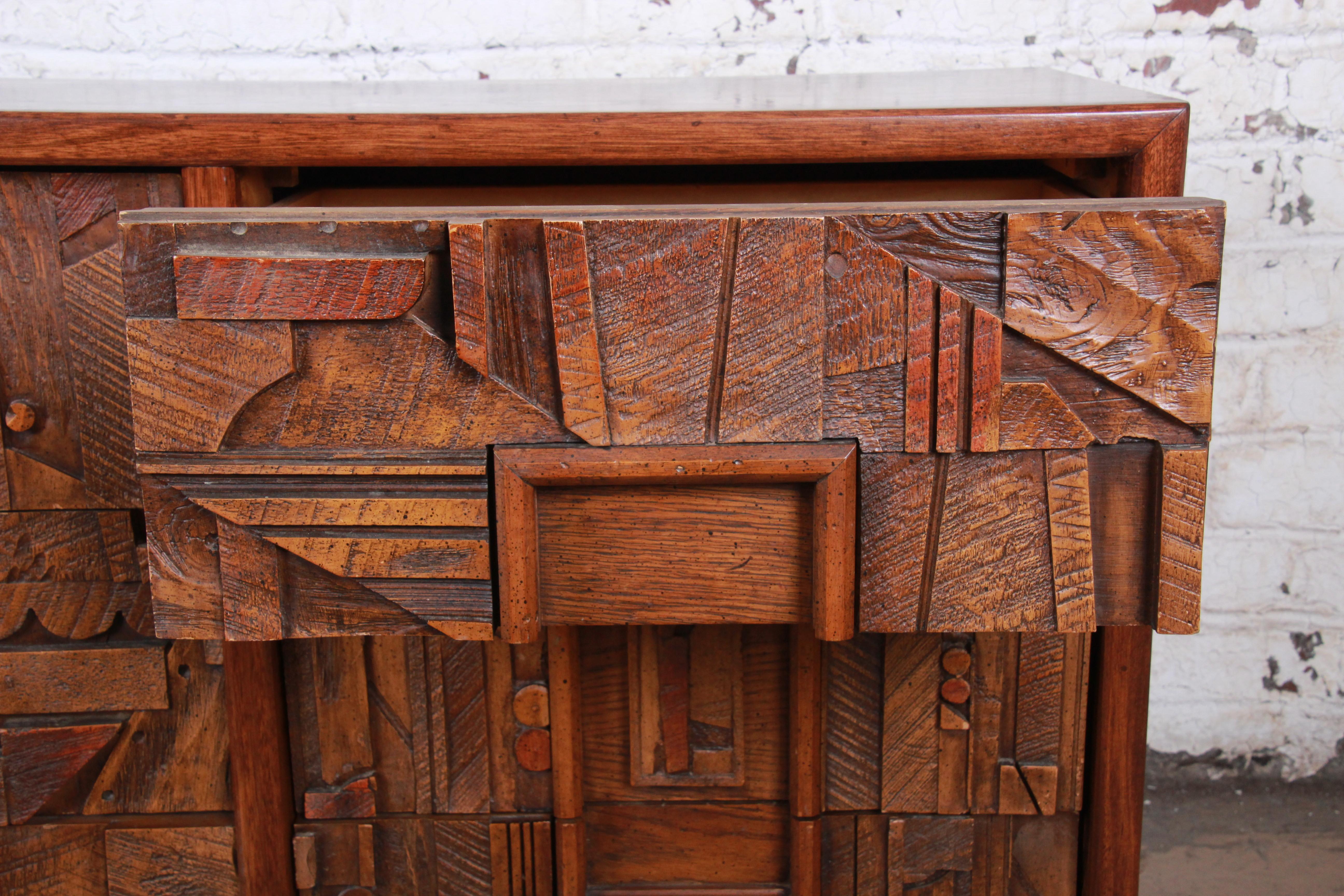 Lane Pueblo Brutalist Mid-Century Modern Oak Long Dresser or Credenza, 1970s 2