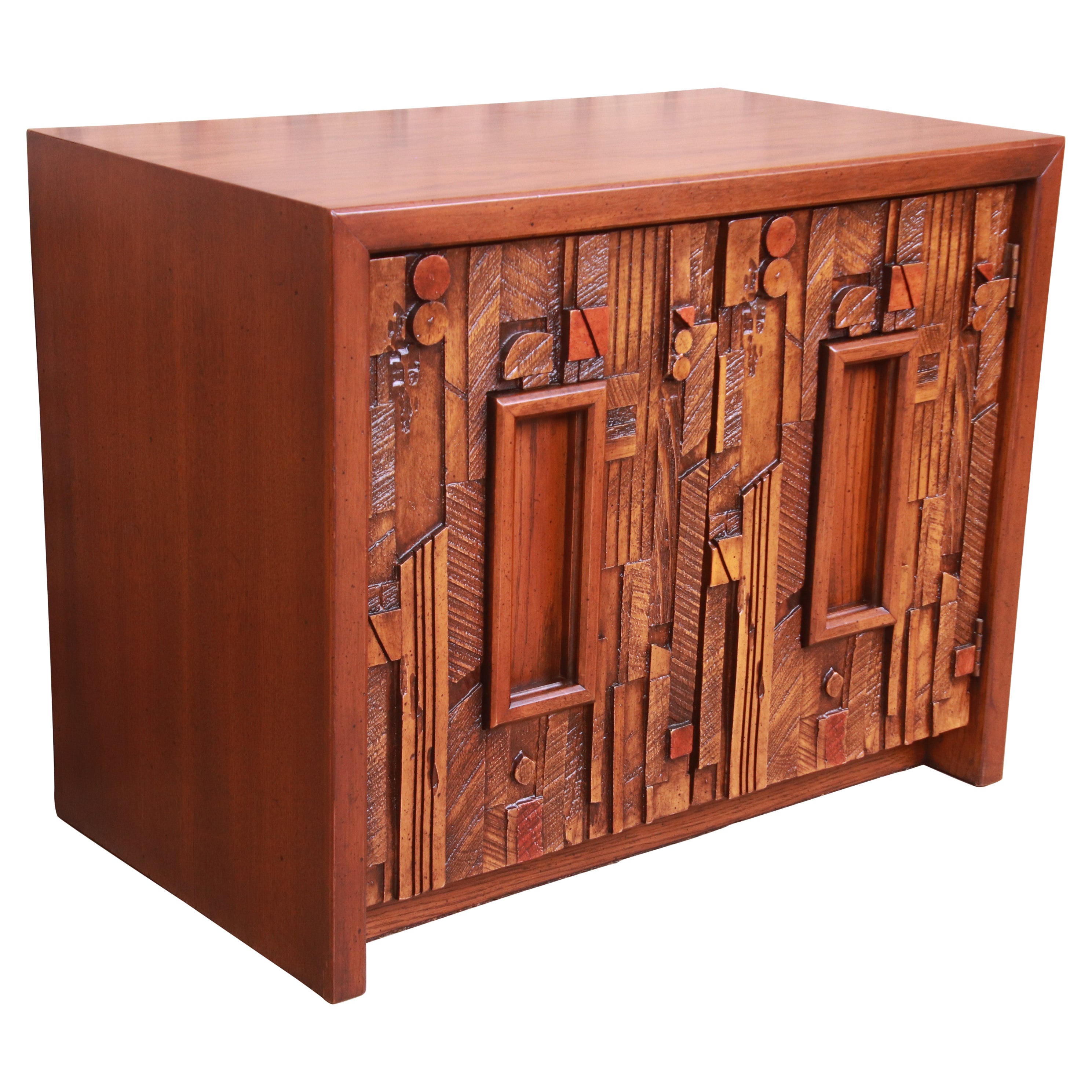 Lane Pueblo Brutalist Mid-Century Modern Oak Nightstand, 1970s