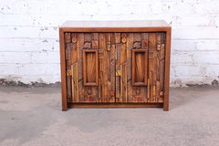 Lane Pueblo Brutalist Mid-Century Modern Oak Nightstand