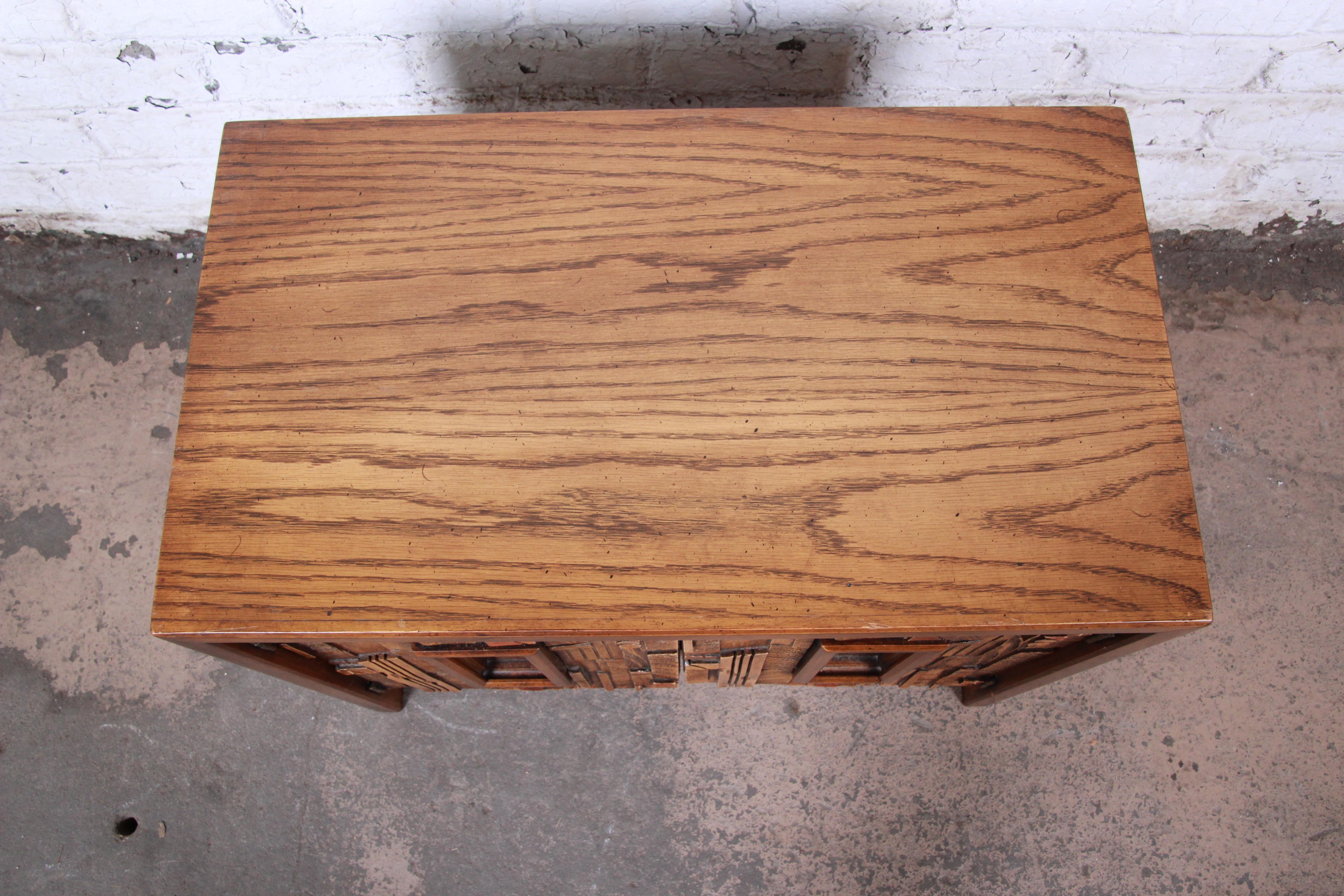 American Lane Pueblo Brutalist Mid-Century Modern Oak Nightstand