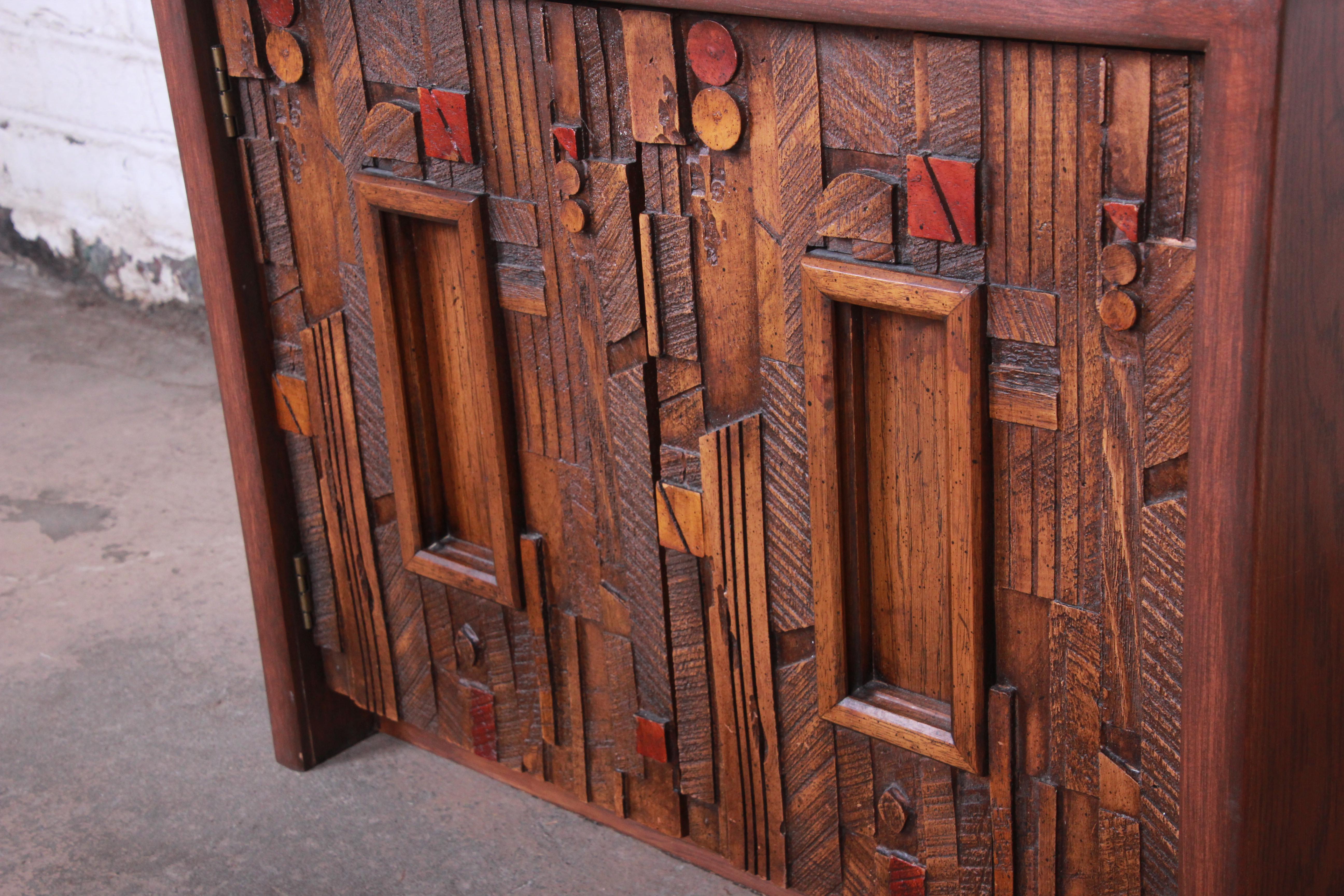 Lane Pueblo Brutalist Mid-Century Modern Oak Nightstand, Newly Restored In Good Condition In South Bend, IN