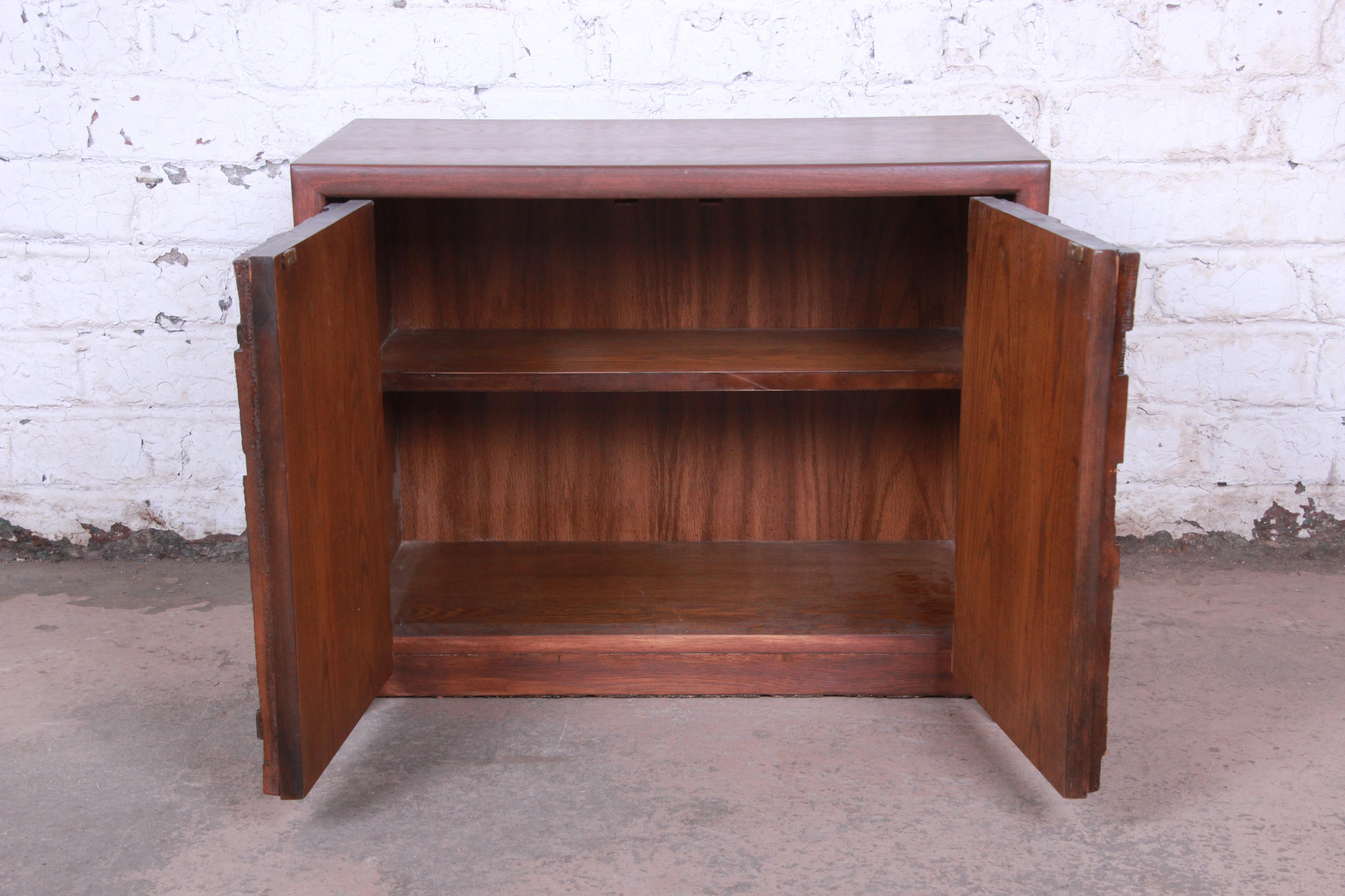 Late 20th Century Lane Pueblo Brutalist Mid-Century Modern Oak Nightstand, Newly Restored