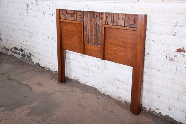 Lane Pueblo Brutalist MidCentury Modern Oak Queen Size Headboard