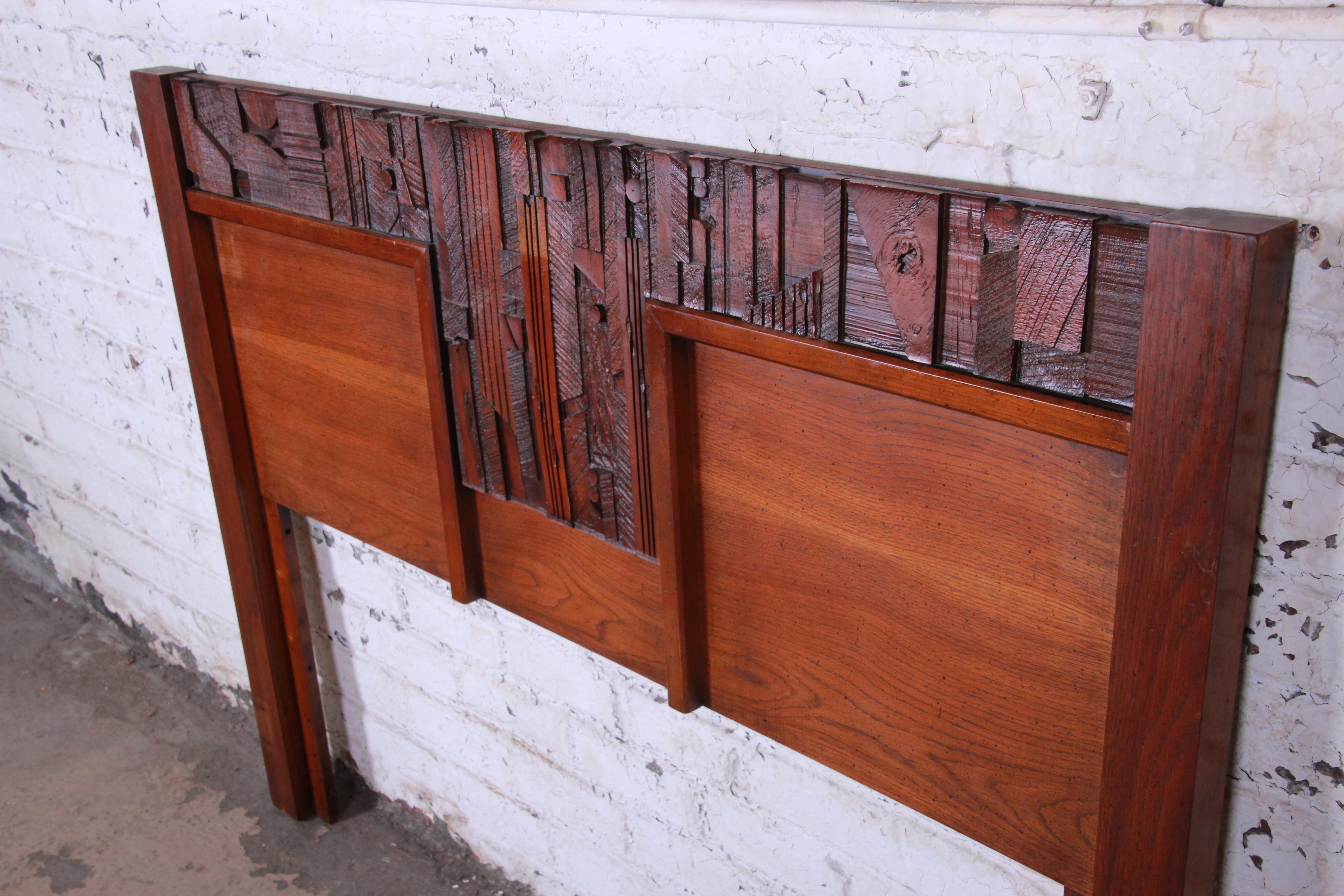 American Lane Pueblo Brutalist Mid-Century Modern Oak Queen Size Headboard, 1970s