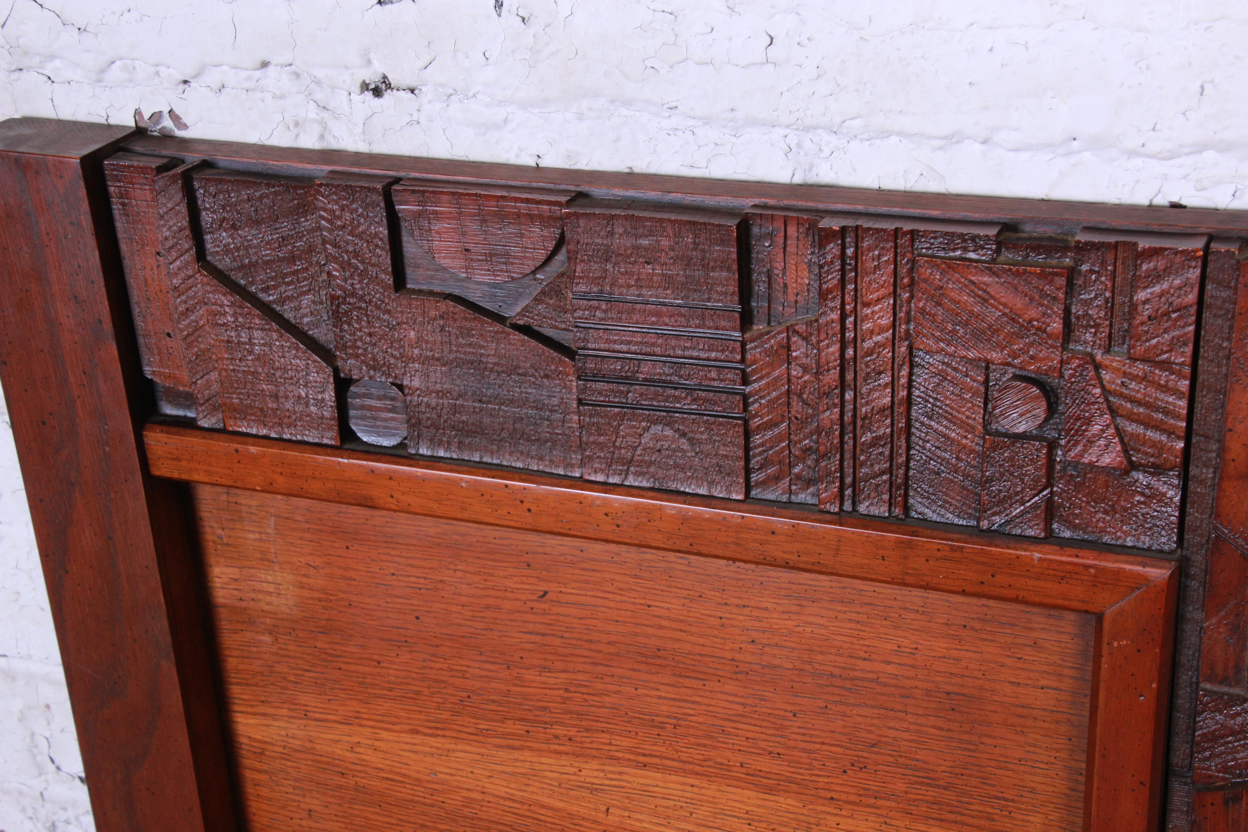 Late 20th Century Lane Pueblo Brutalist Mid-Century Modern Oak Queen Size Headboard, 1970s